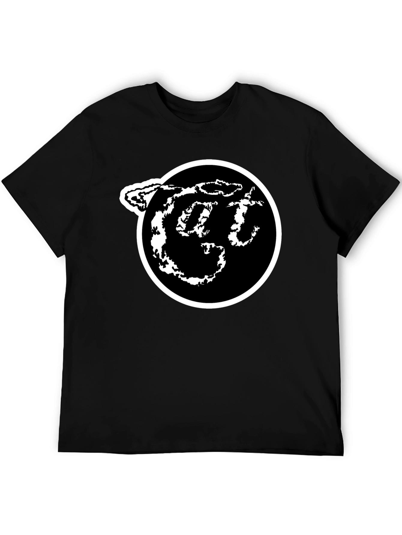 Black T-Shirt with White Circle Logo Graphic