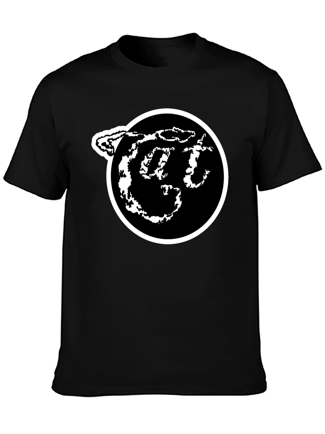 Black T-Shirt with White Circle Logo Graphic