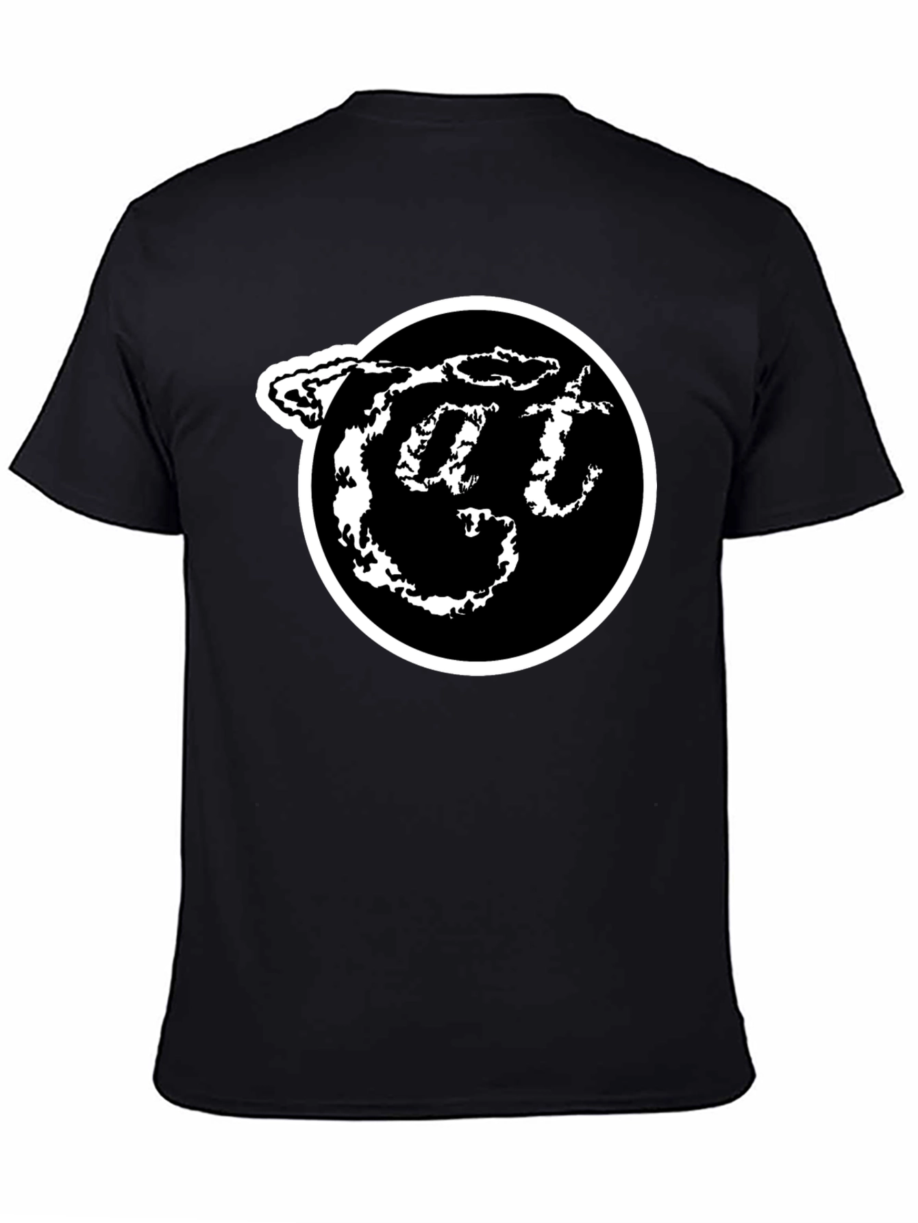 Black T-Shirt with White Circle Logo Graphic