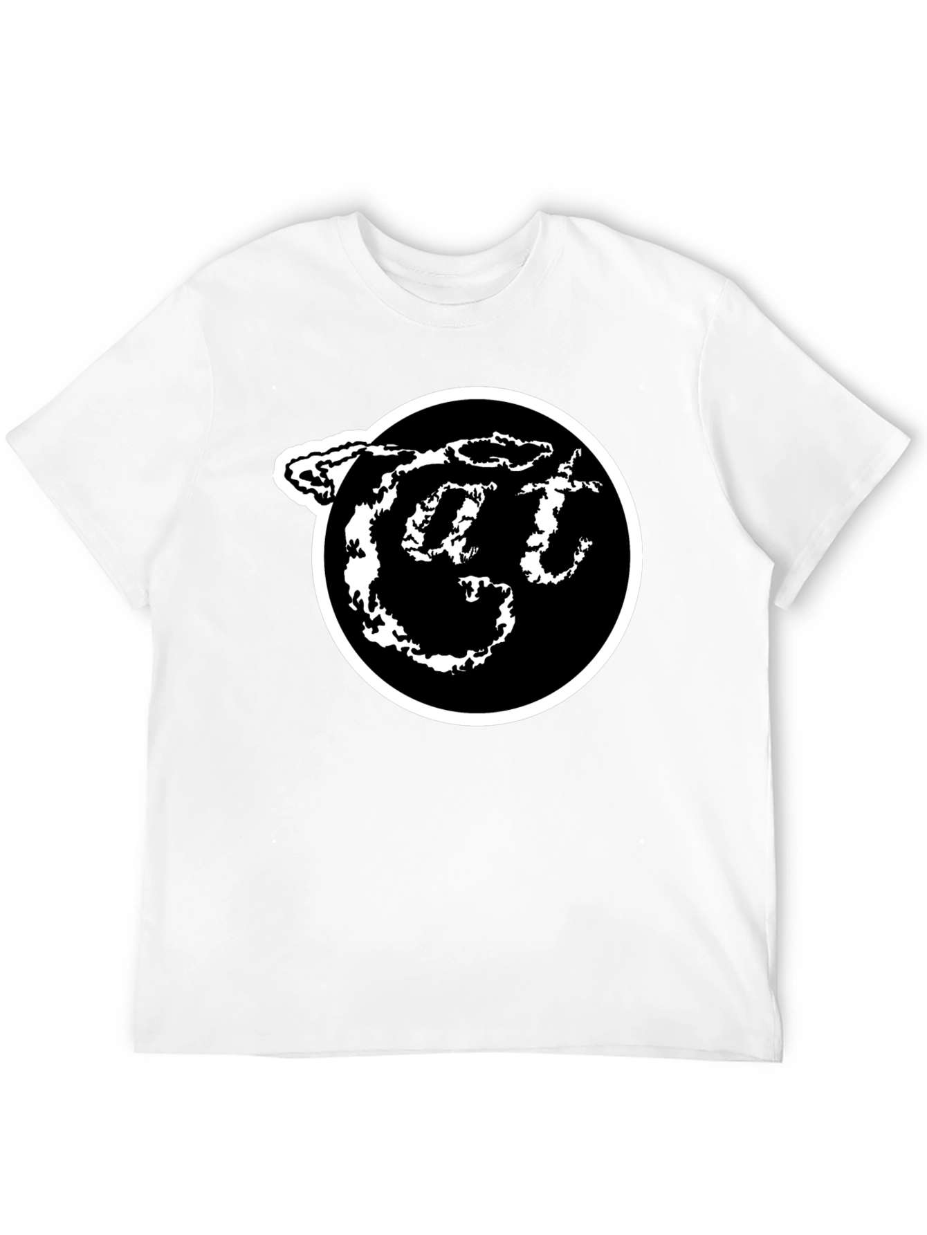 Black T-Shirt with White Circle Logo Graphic