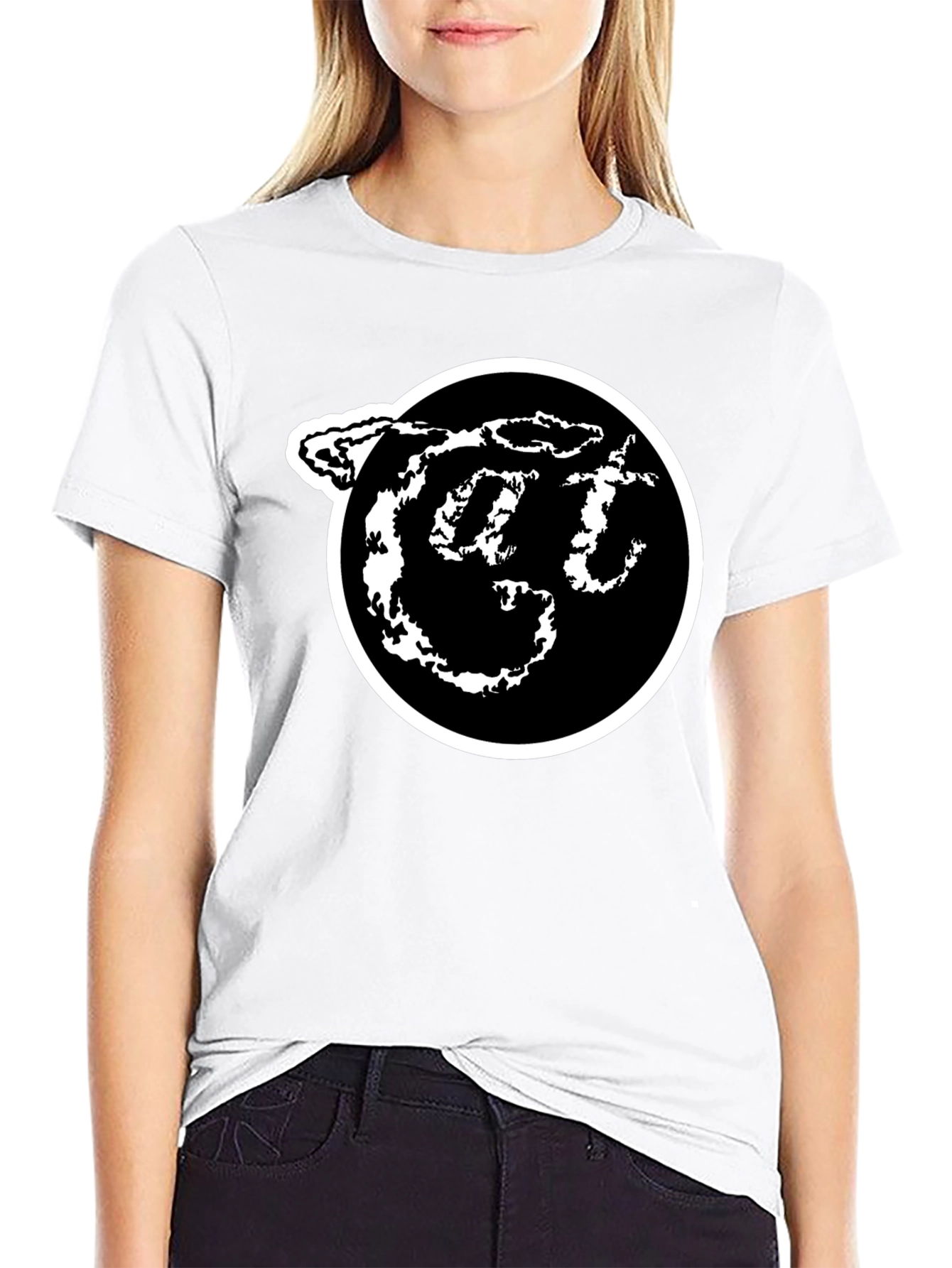 Black T-Shirt with White Circle Logo Graphic