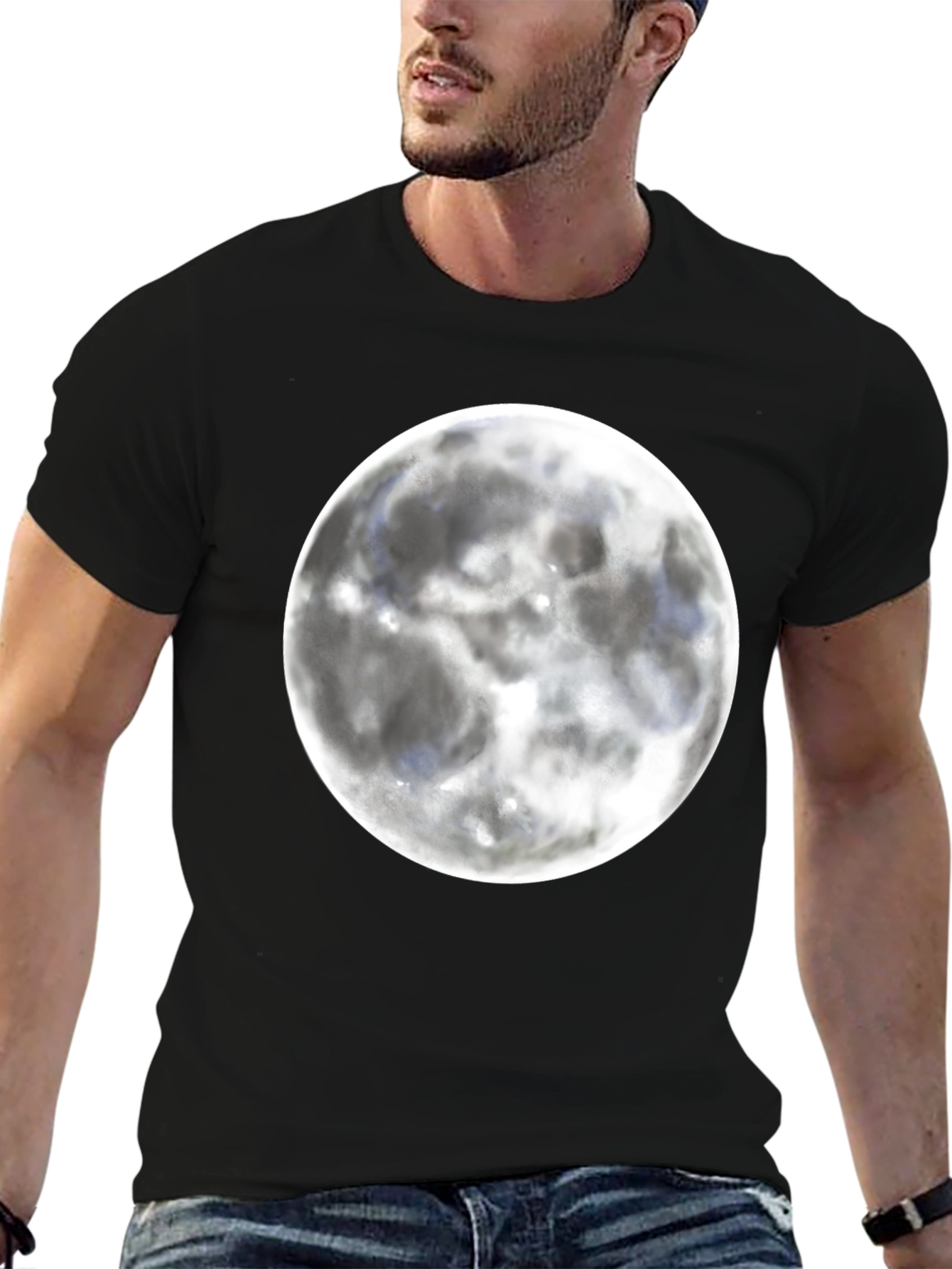 Moon Graphic Black T-Shirt for Casual Wear
