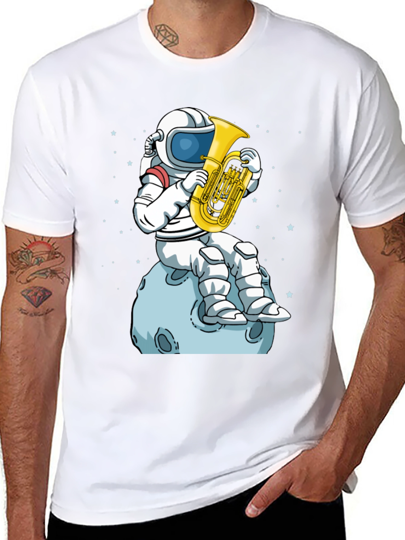 Astronaut Tuba Player Black T-Shirt