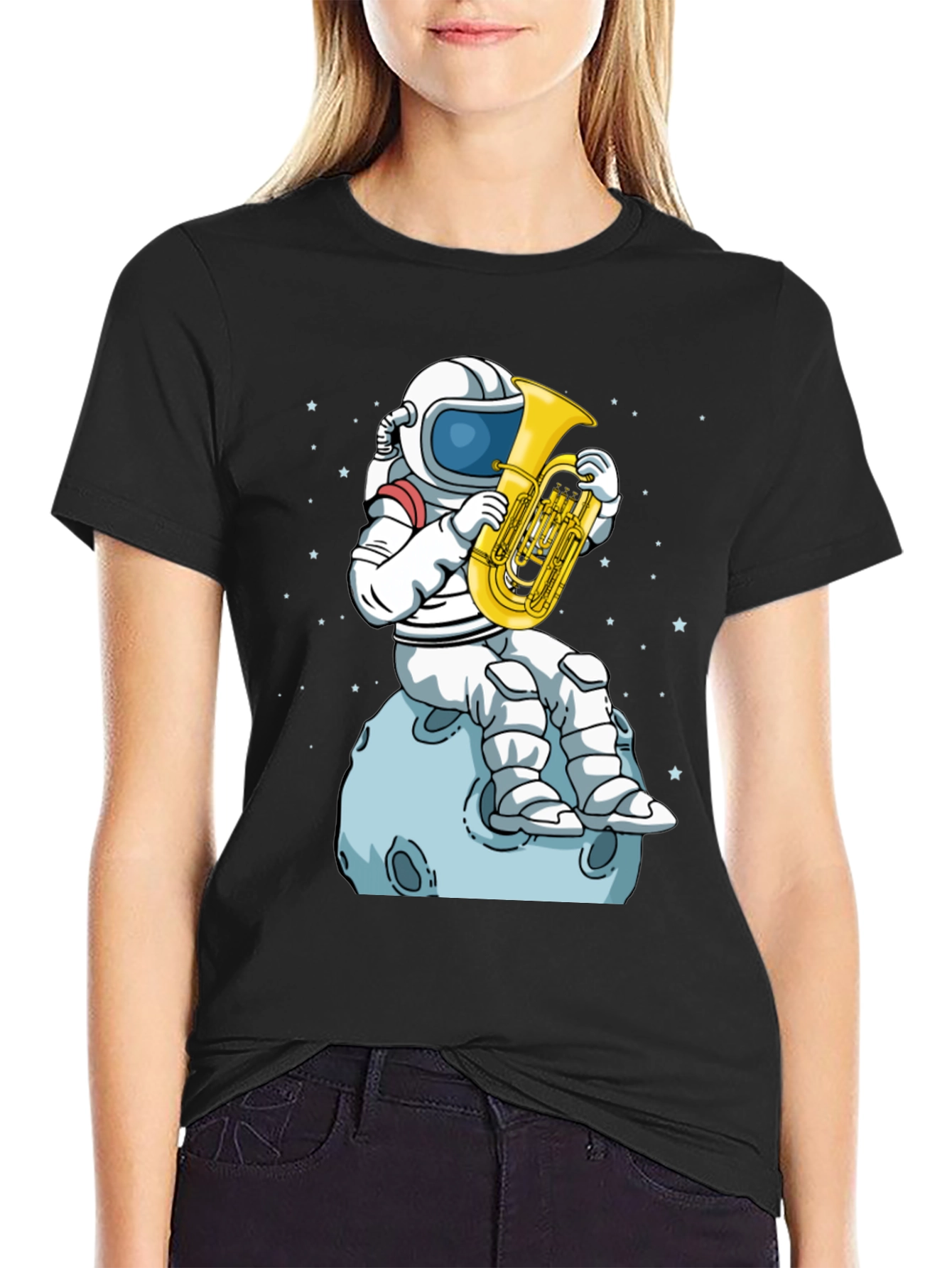 Astronaut Tuba Player Black T-Shirt