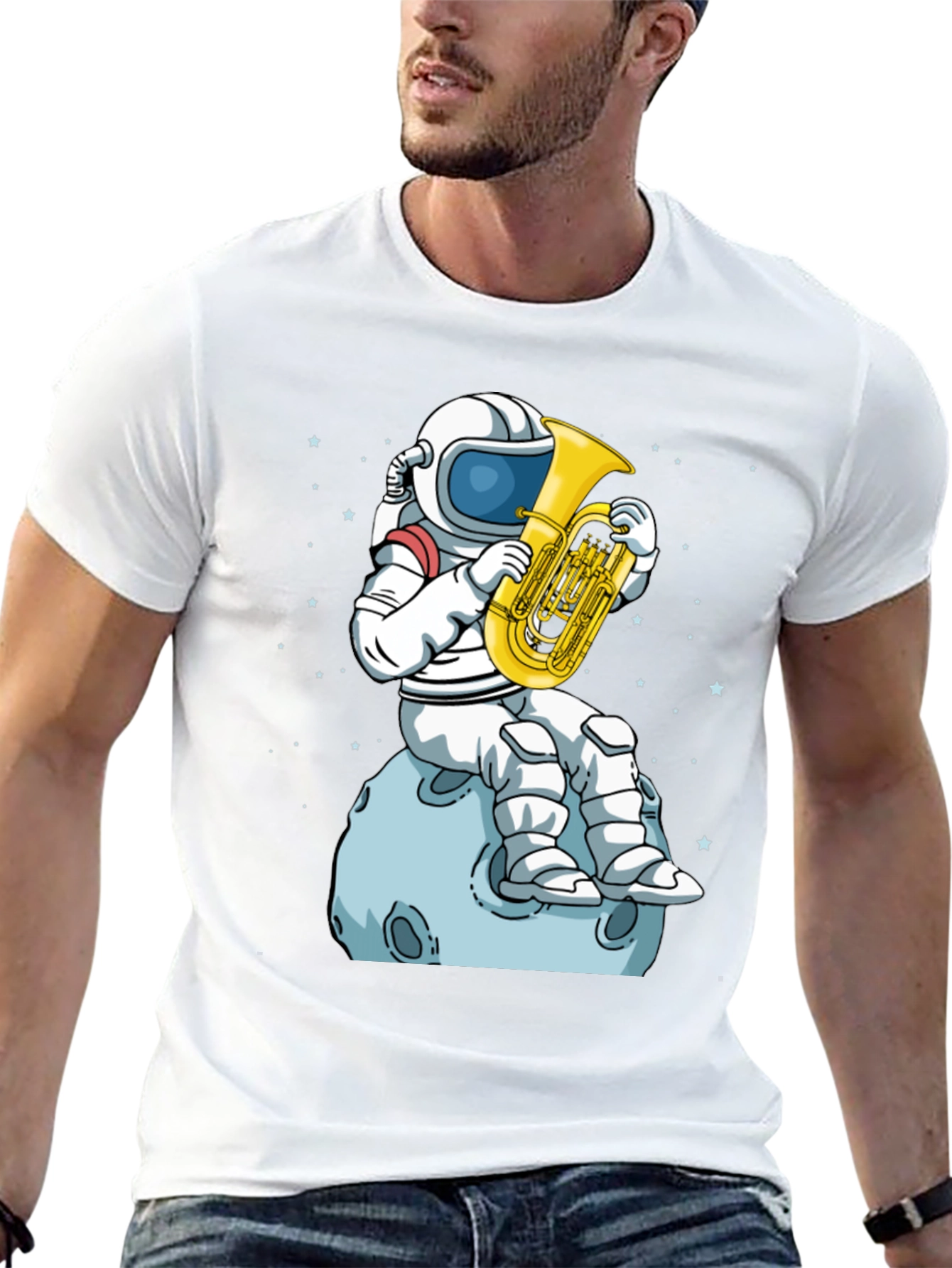 Astronaut Tuba Player Black T-Shirt