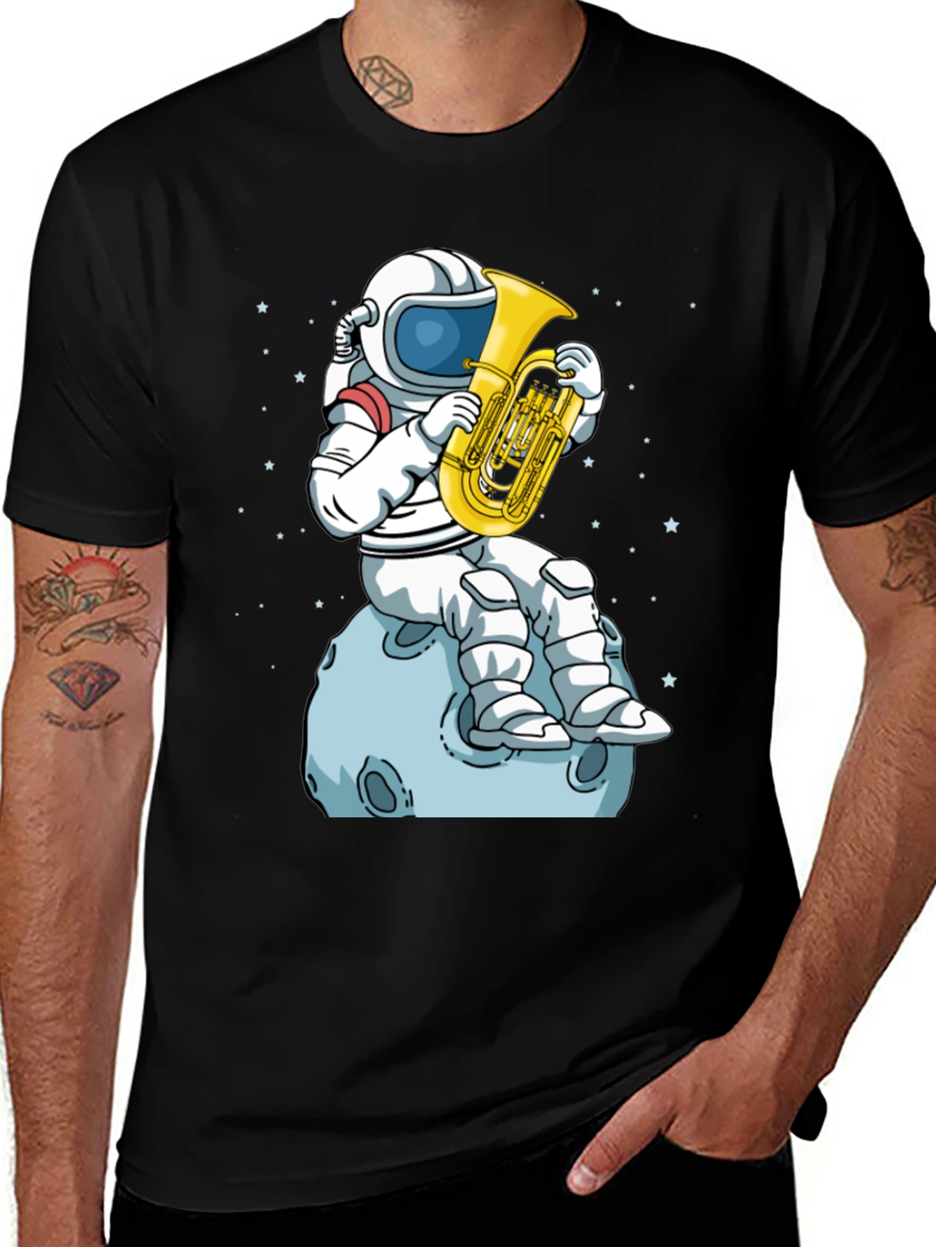 Astronaut Tuba Player Black T-Shirt