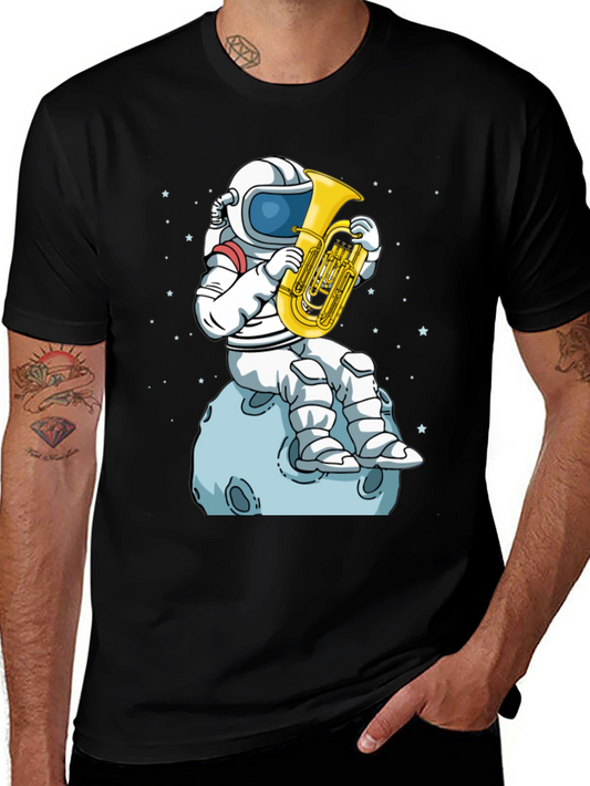 Astronaut Tuba Player Black T-Shirt