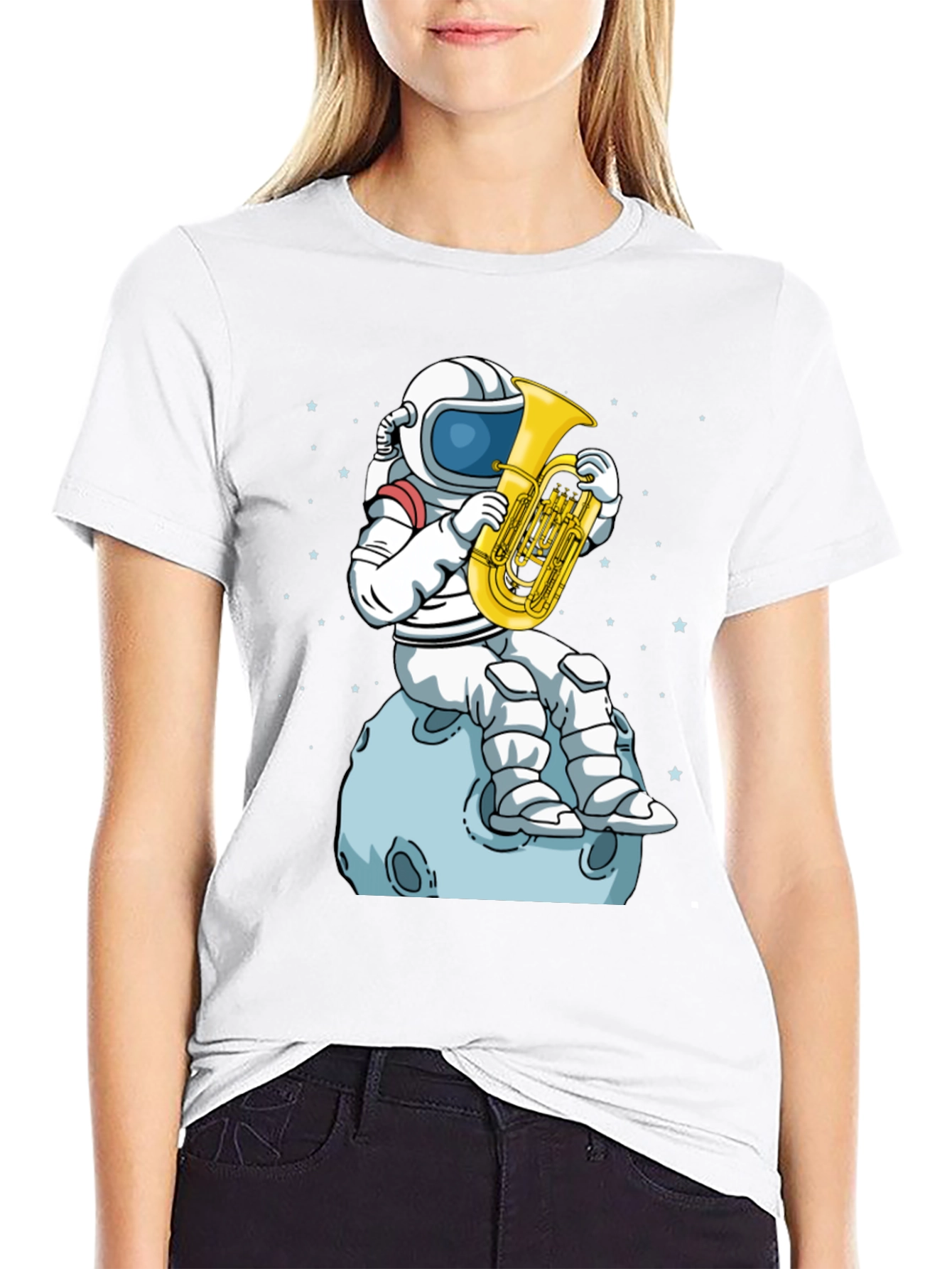 Astronaut Tuba Player Black T-Shirt