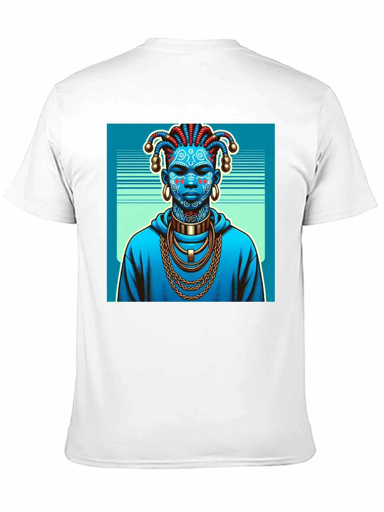 Artistic Graphic Tee - Blue Tribal Design