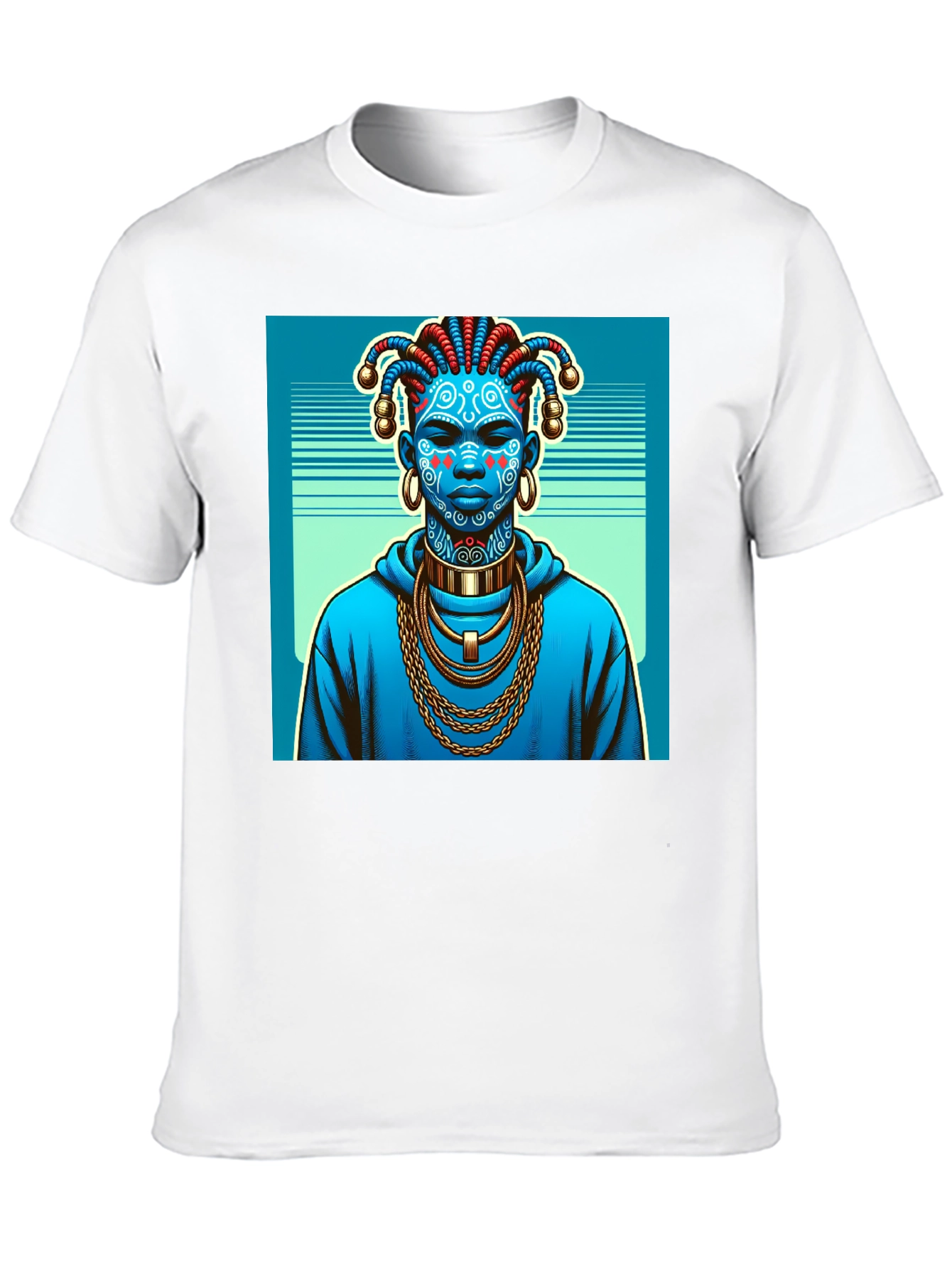 Artistic Graphic Tee - Blue Tribal Design