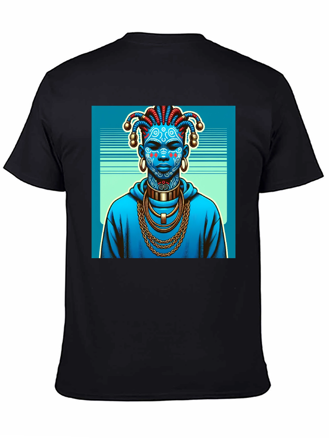 Artistic Graphic Tee - Blue Tribal Design