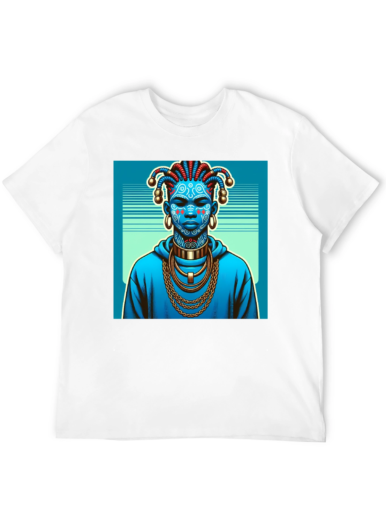 Artistic Graphic Tee - Blue Tribal Design
