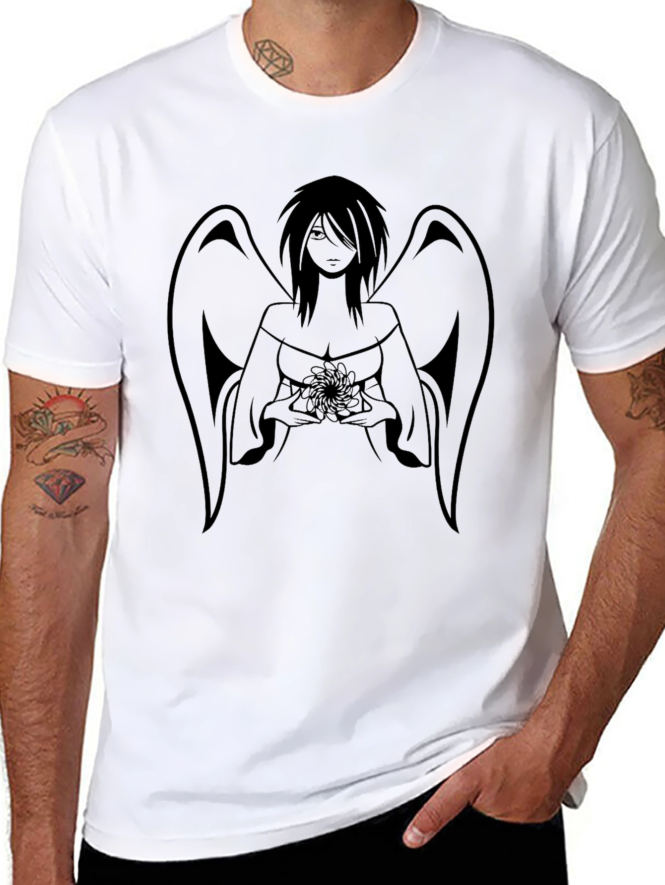 Angel Graphic Print Black T-Shirt