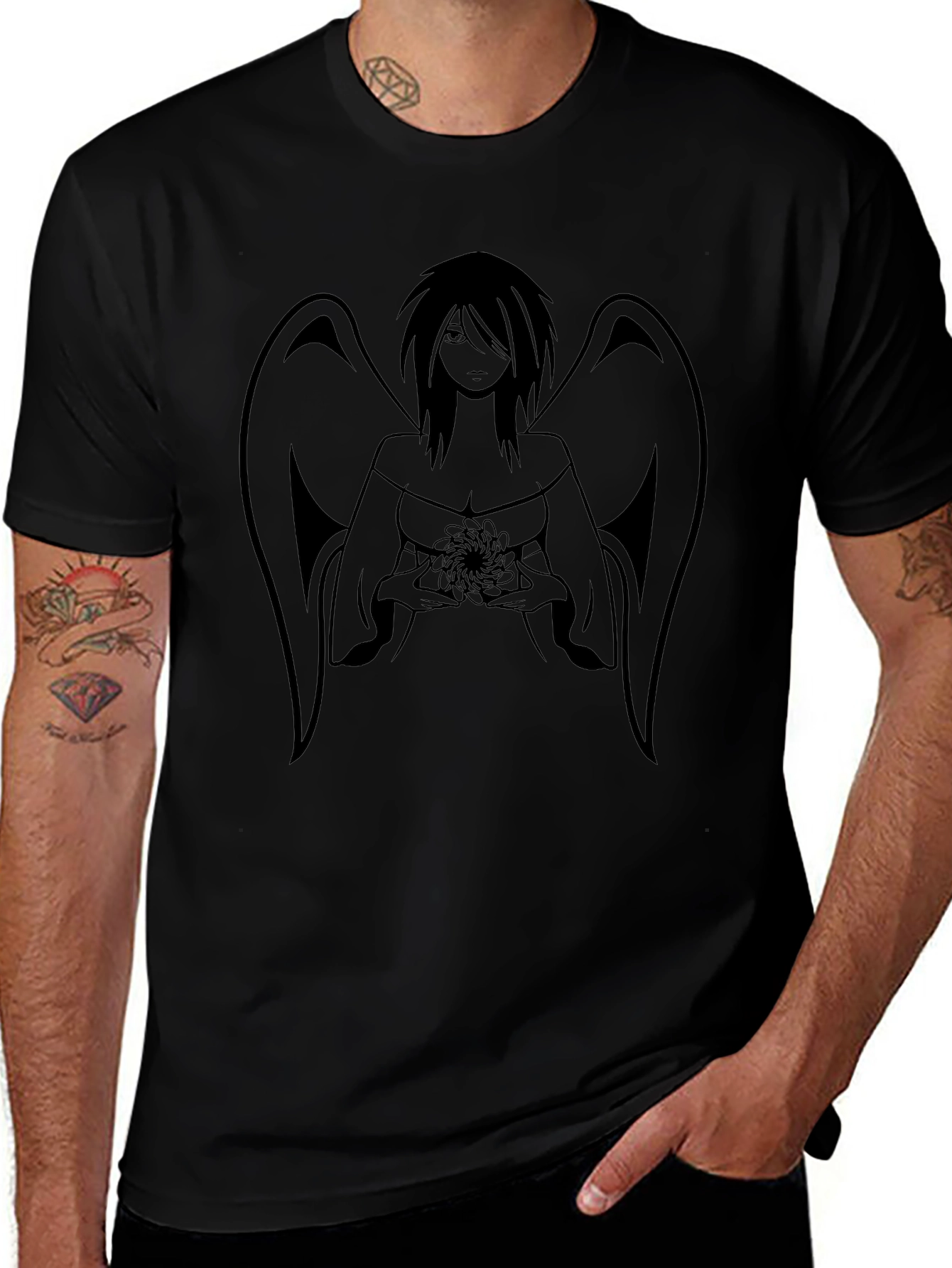 Angel Graphic Print Black T-Shirt