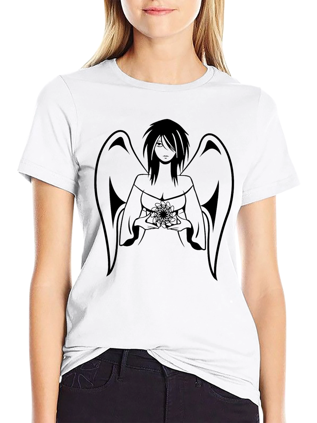 Angel Graphic Print Black T-Shirt