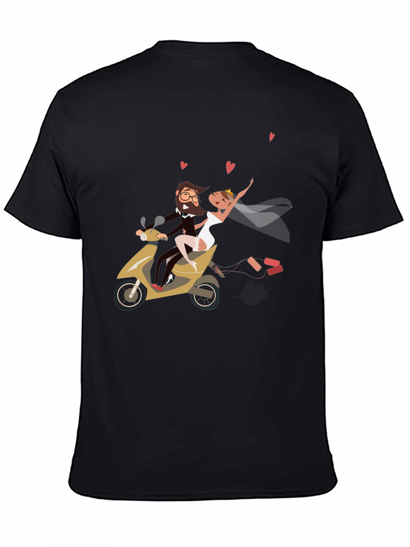 Wedding Couple Scooter Ride Black T-Shirt
