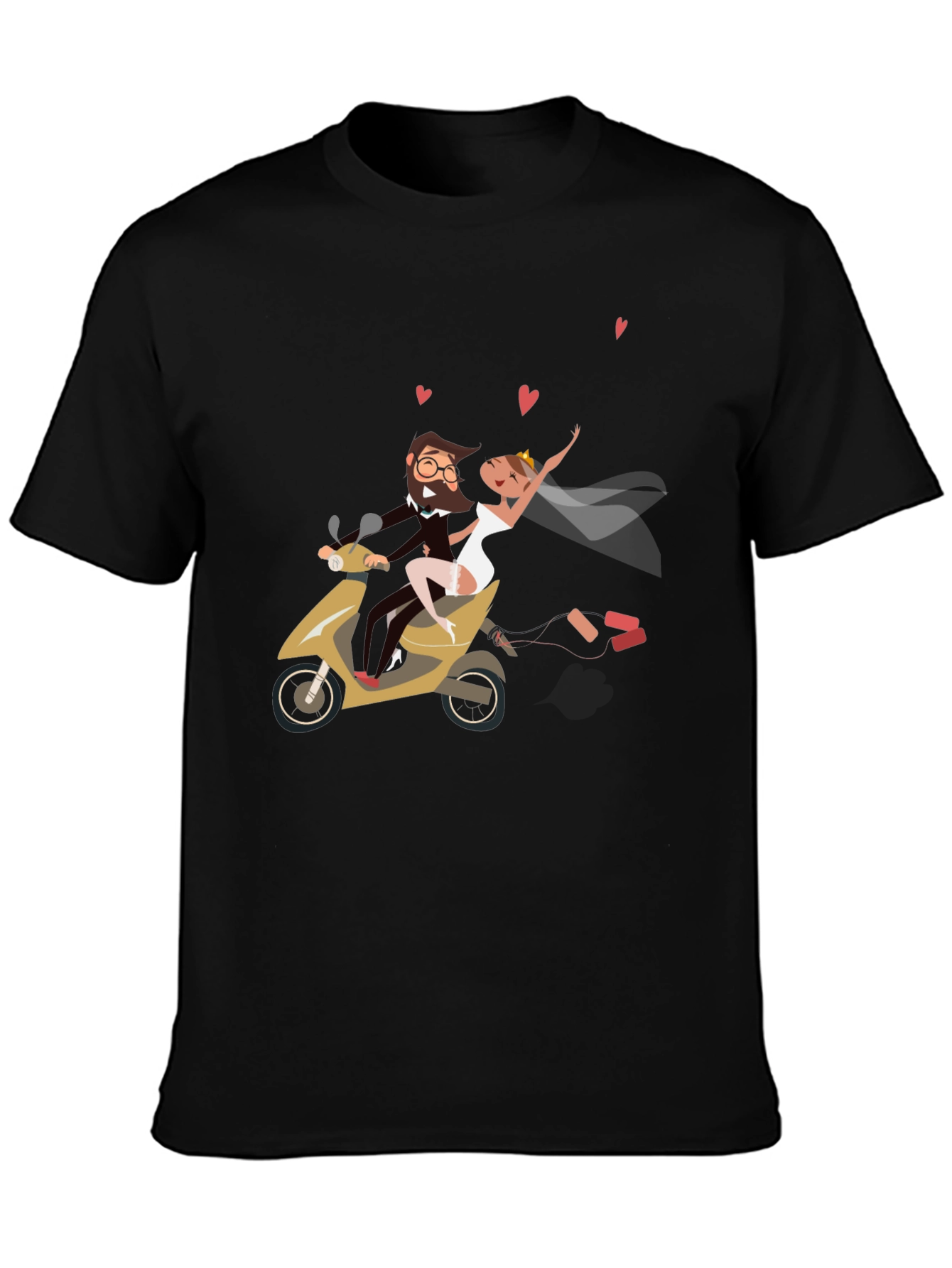 Wedding Couple Scooter Ride Black T-Shirt