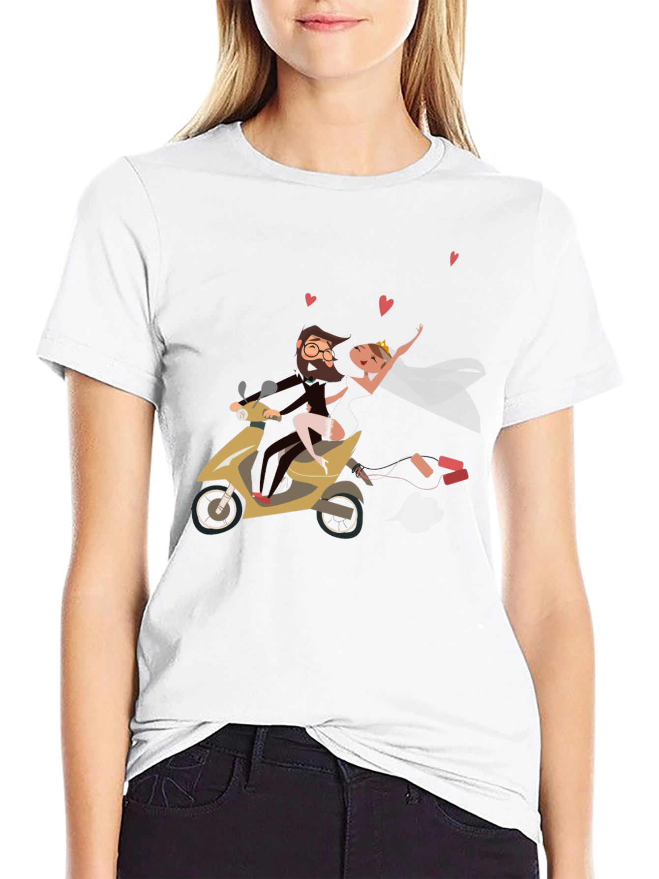 Wedding Couple Scooter Ride Black T-Shirt