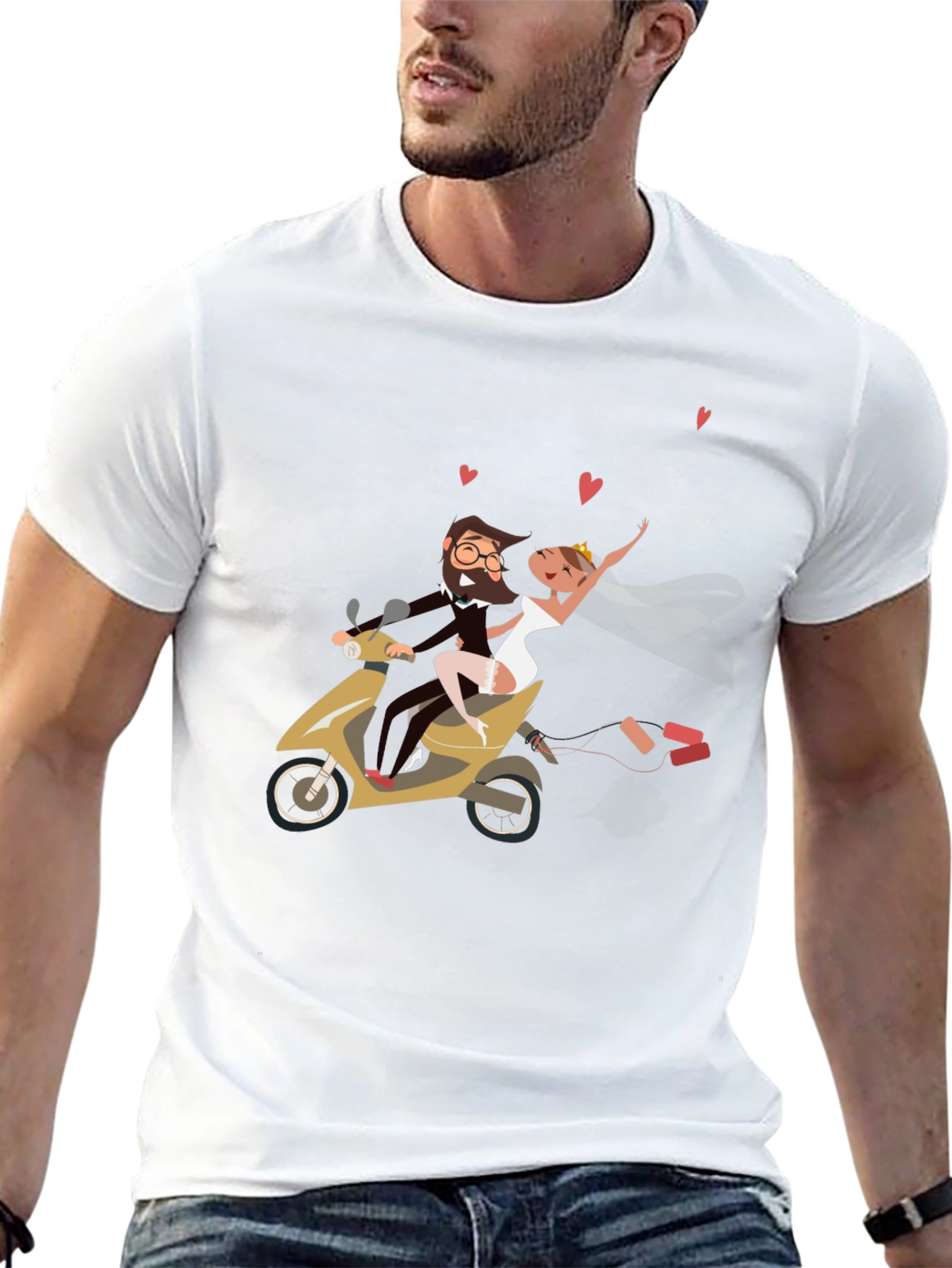 Wedding Couple Scooter Ride Black T-Shirt