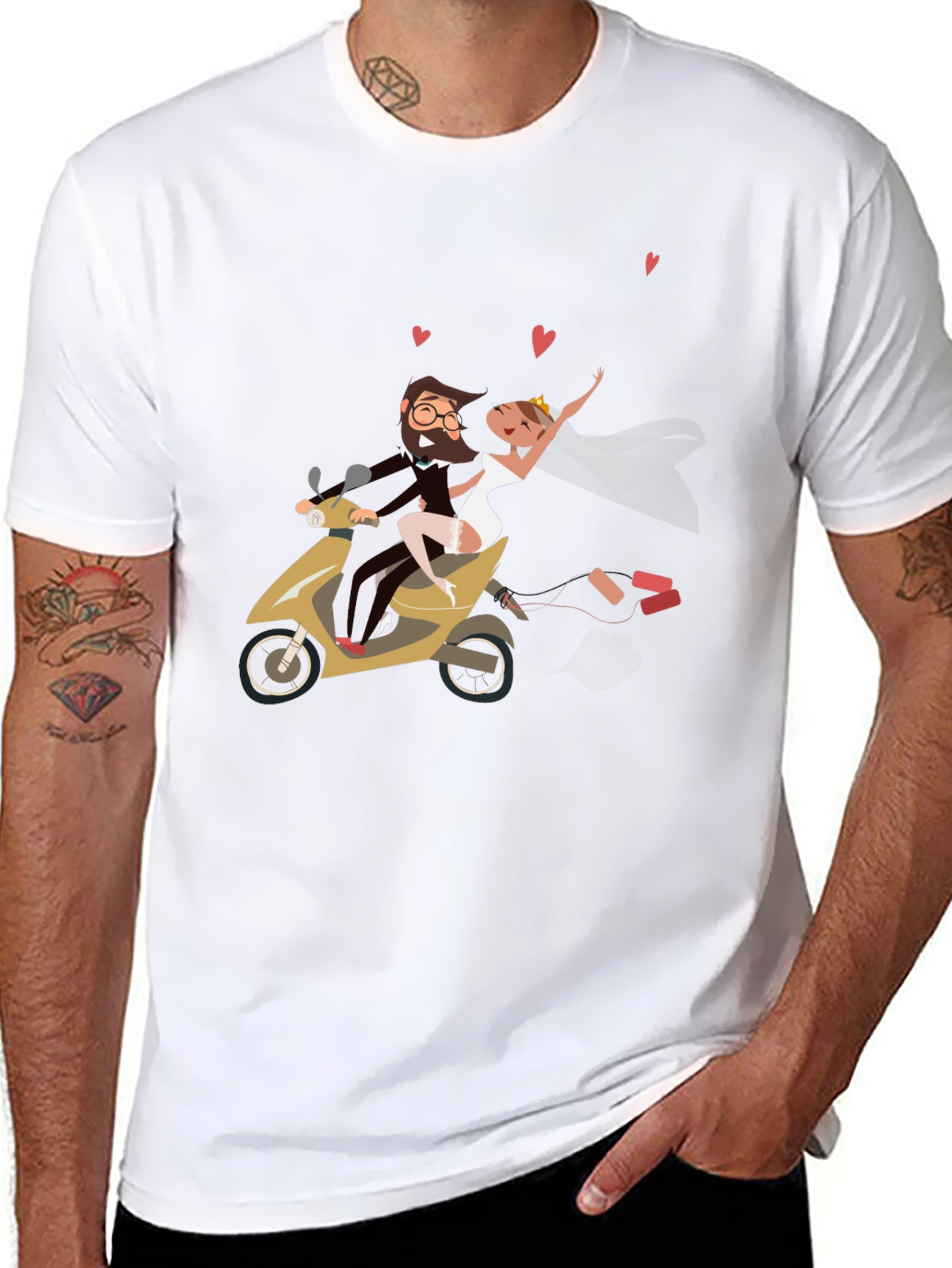 Wedding Couple Scooter Ride Black T-Shirt