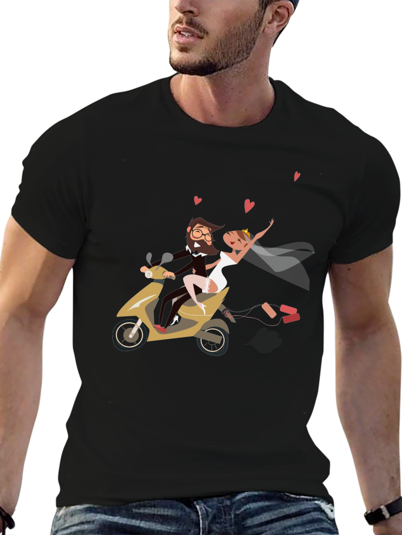 Wedding Couple Scooter Ride Black T-Shirt