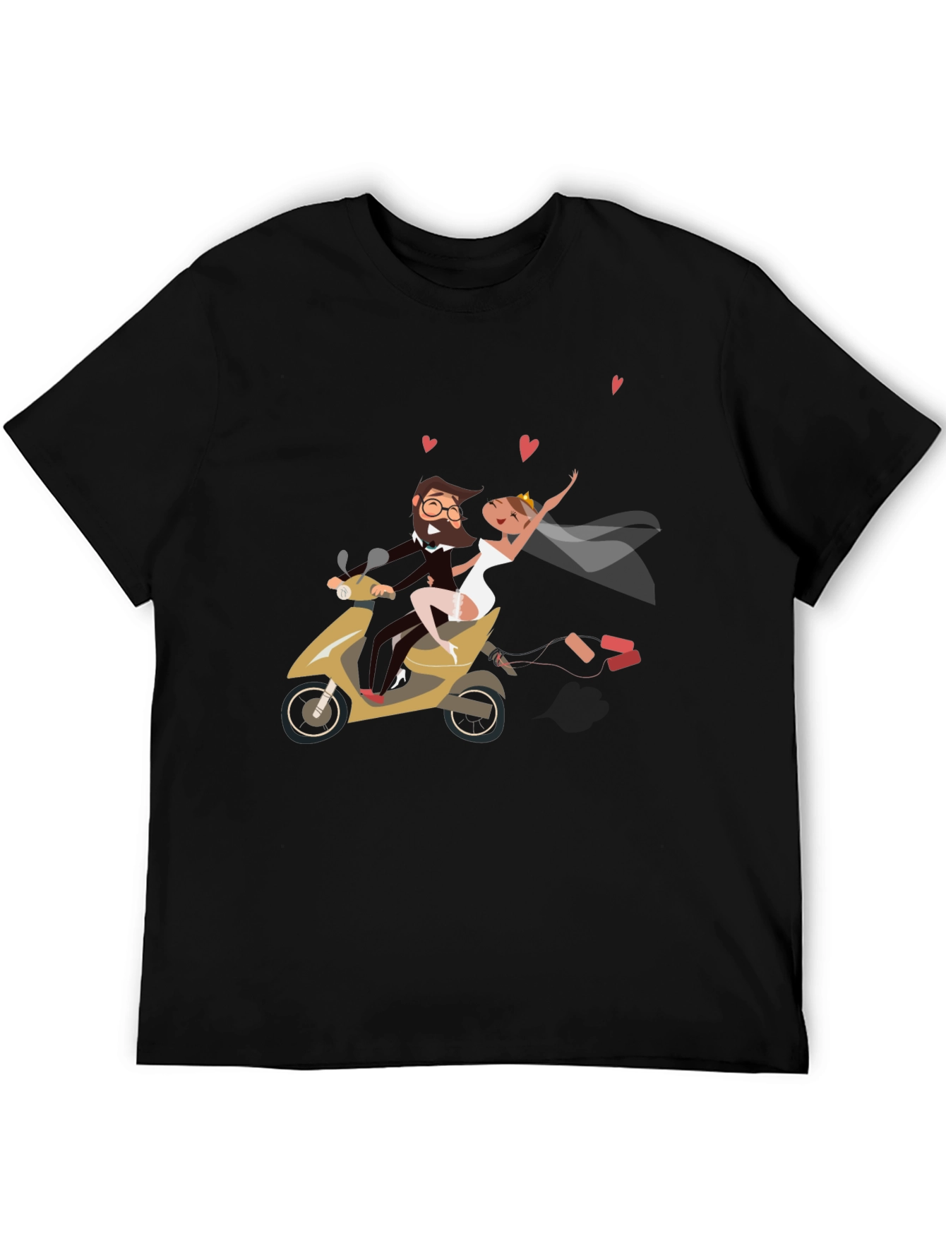 Wedding Couple Scooter Ride Black T-Shirt