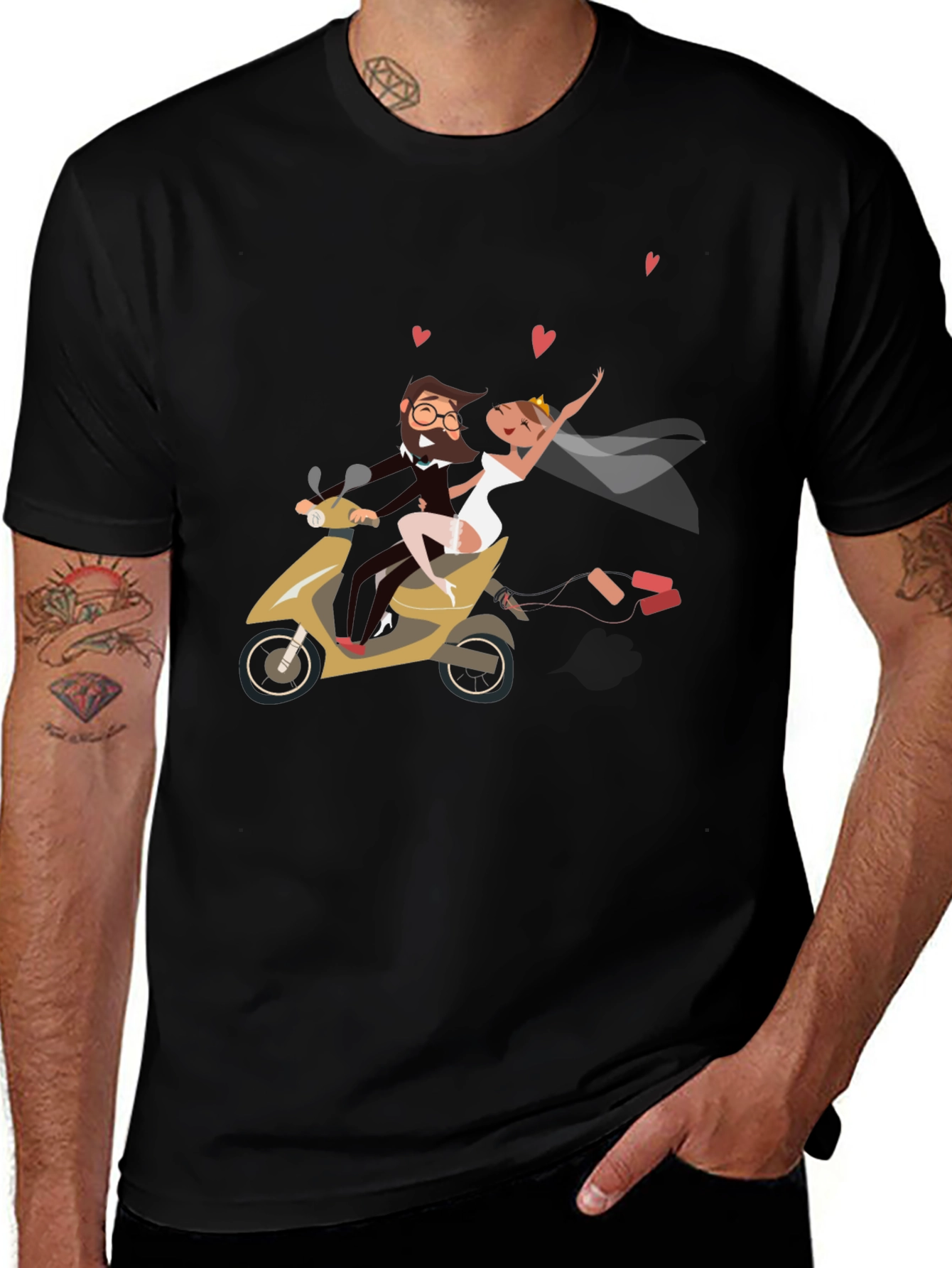 Wedding Couple Scooter Ride Black T-Shirt