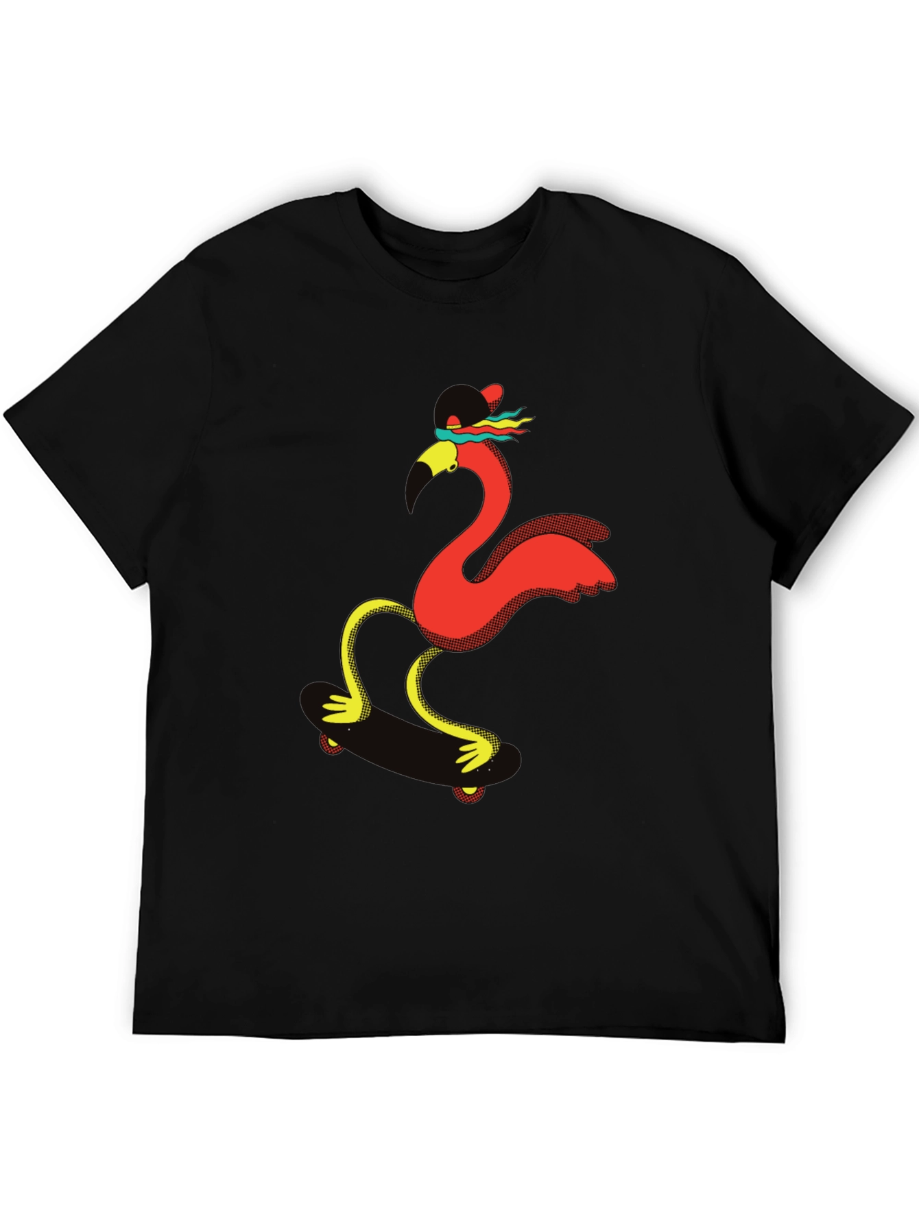 Skating Flamingo Graphic Tee - Black T-Shirt