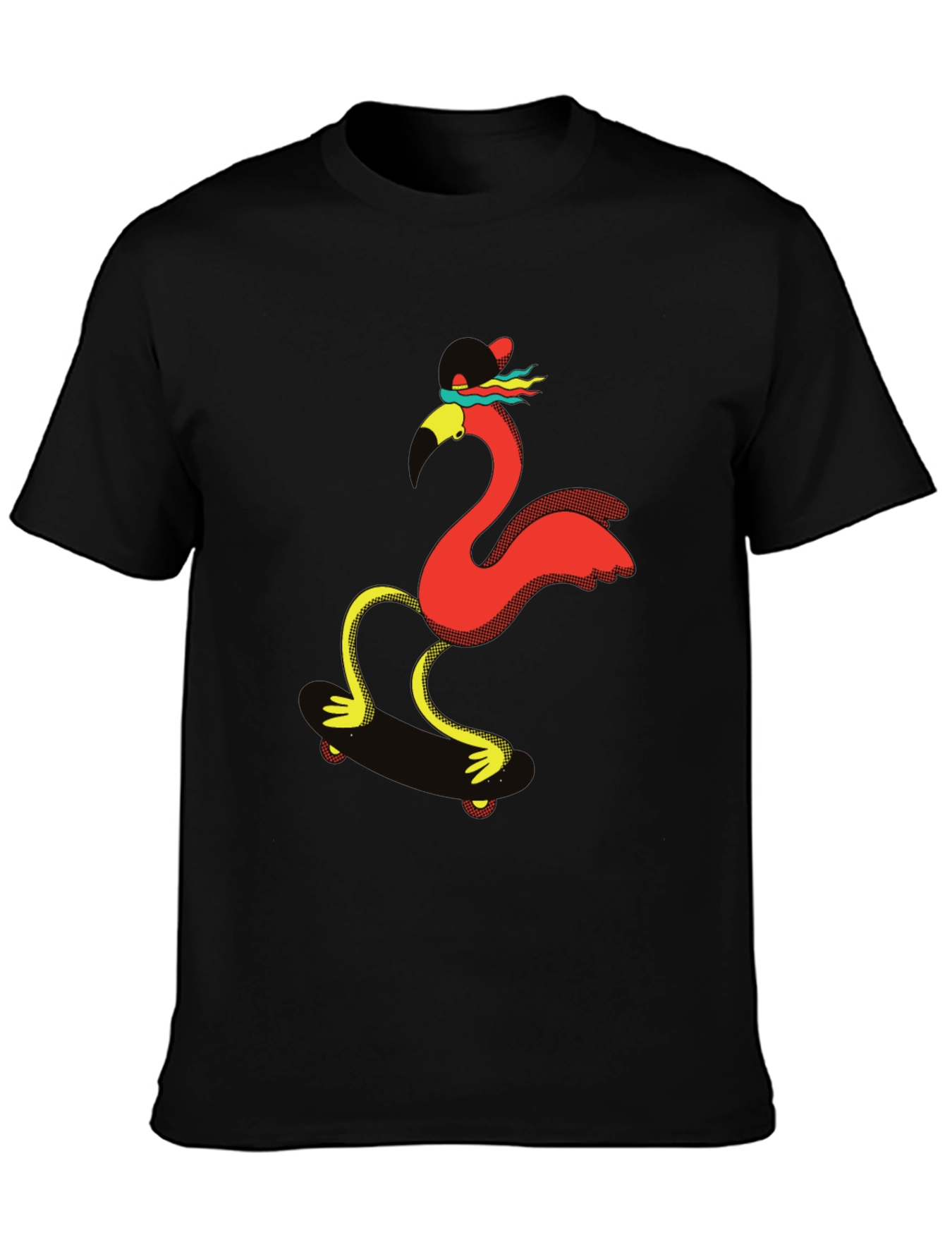 Skating Flamingo Graphic Tee - Black T-Shirt