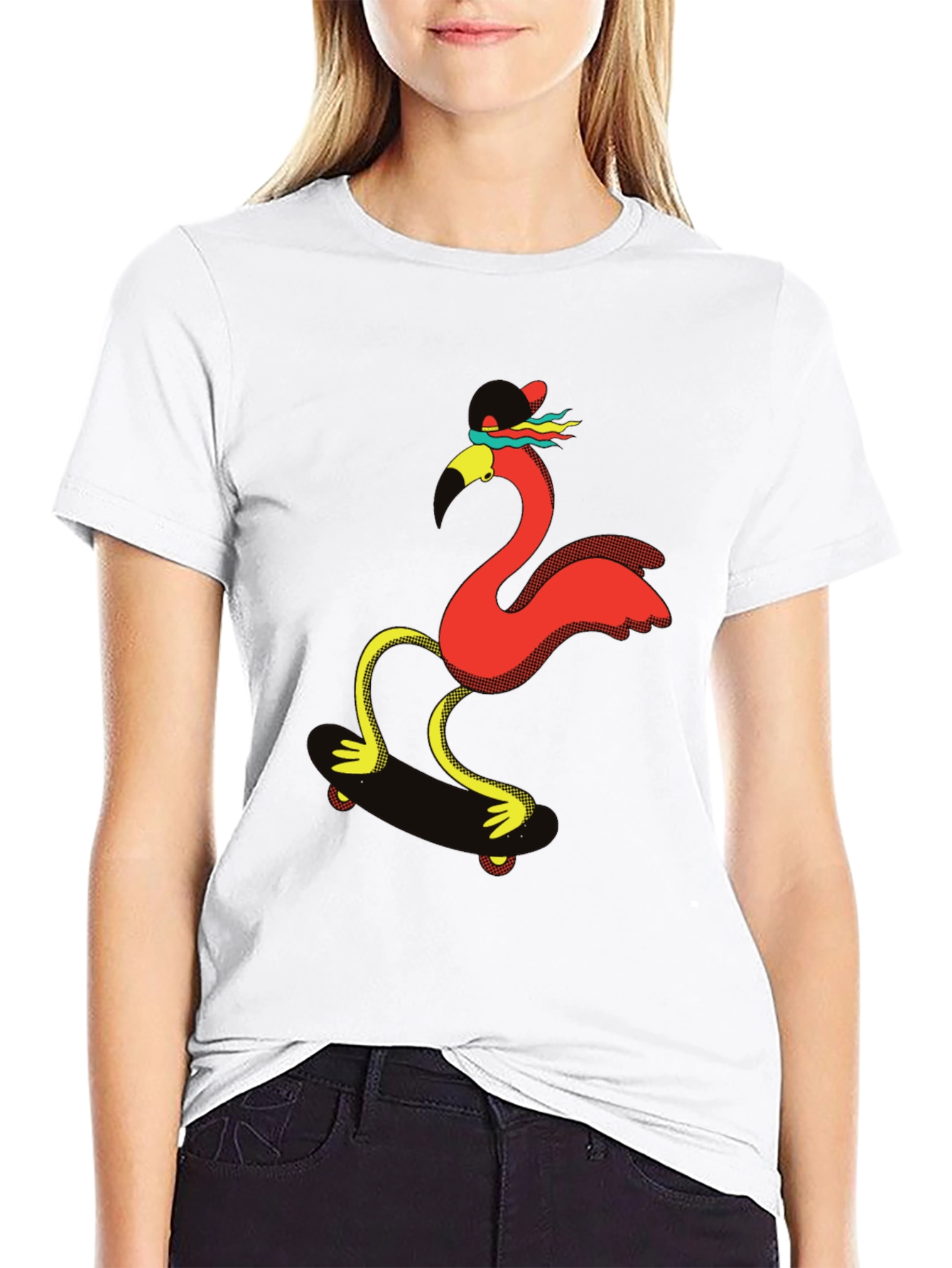 Skating Flamingo Graphic Tee - Black T-Shirt