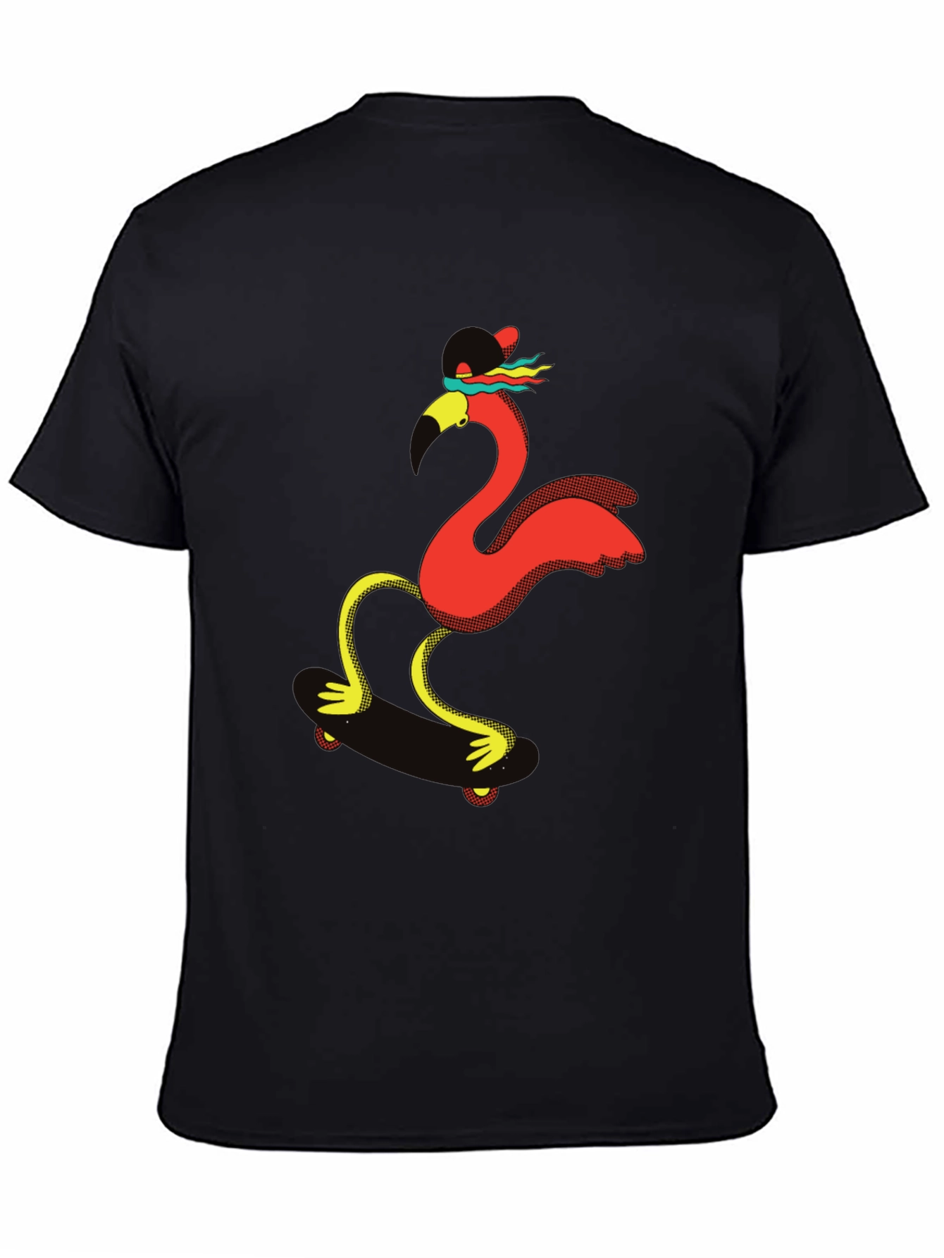 Skating Flamingo Graphic Tee - Black T-Shirt