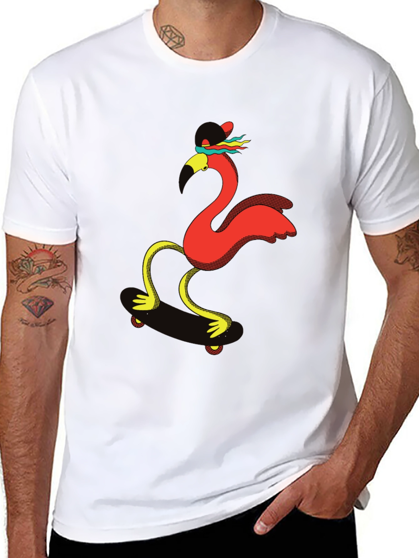 Skating Flamingo Graphic Tee - Black T-Shirt
