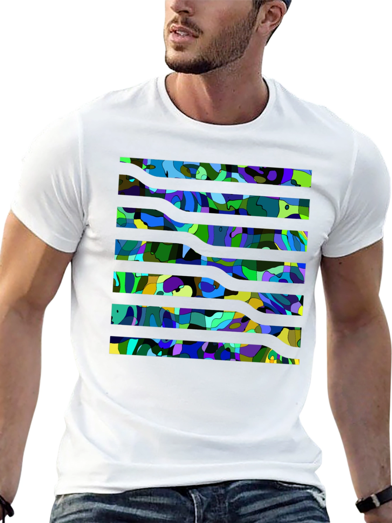 Abstract Striped Graphic Tee