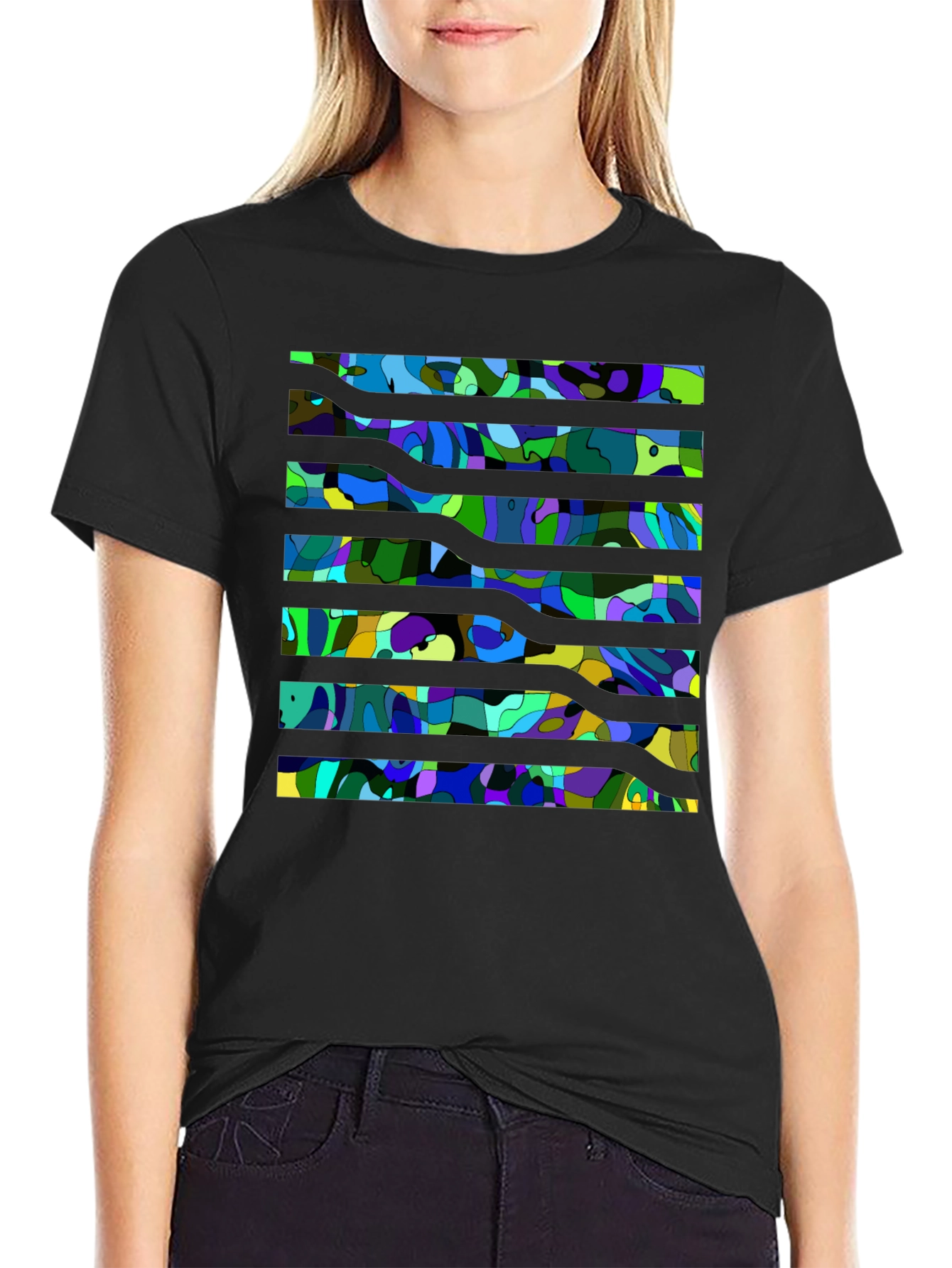 Abstract Striped Graphic Tee