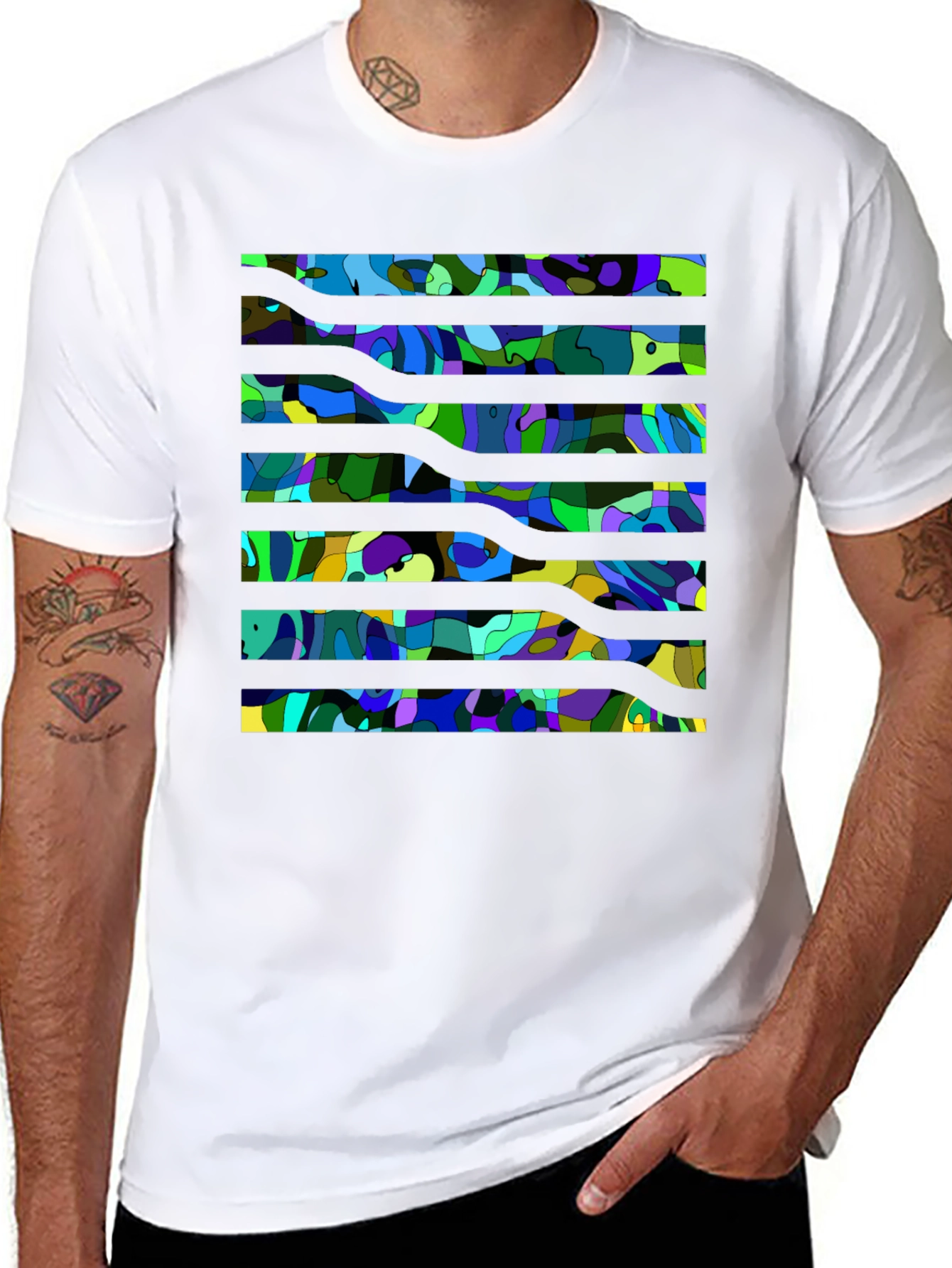Abstract Striped Graphic Tee
