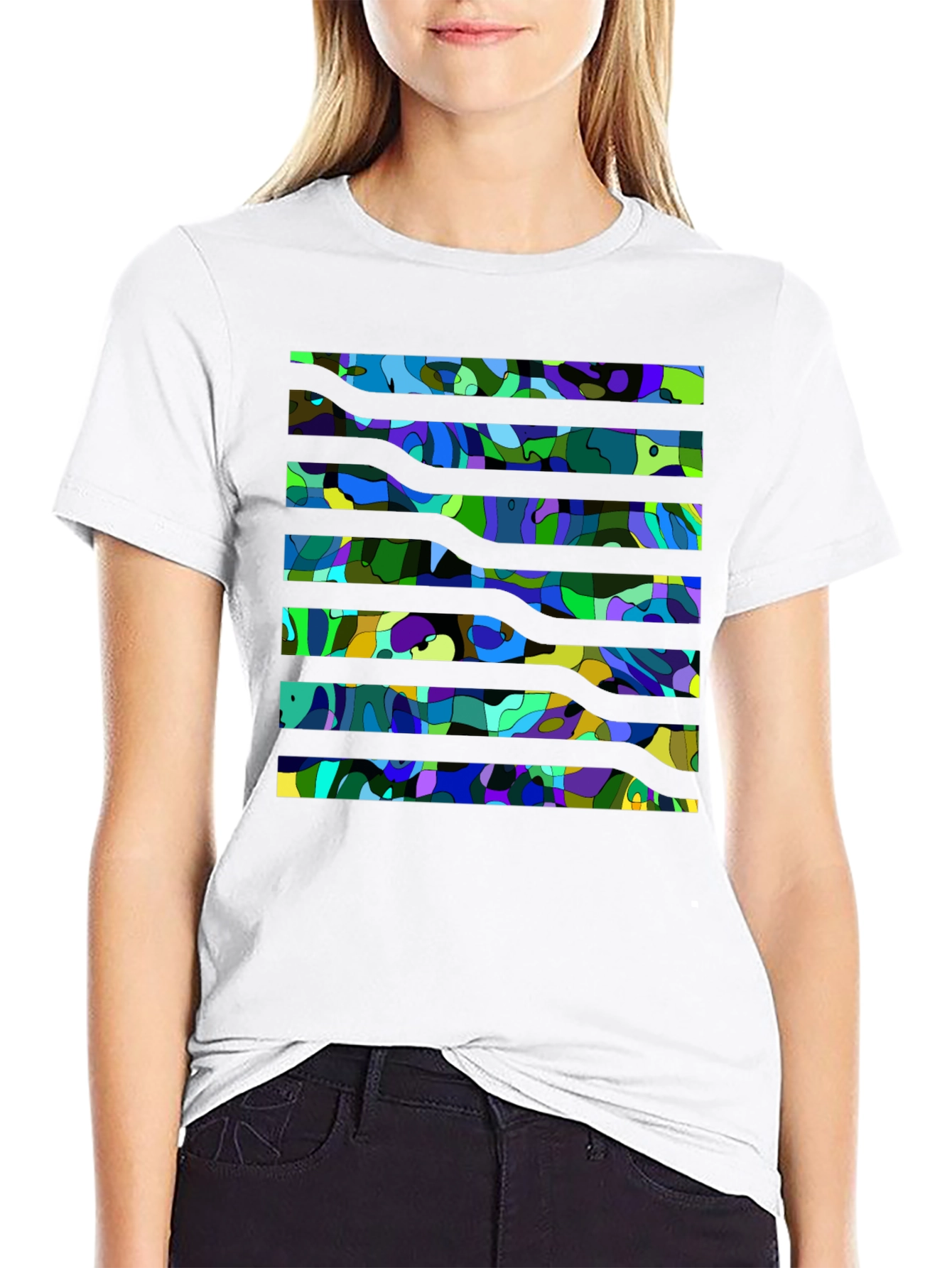 Abstract Striped Graphic Tee