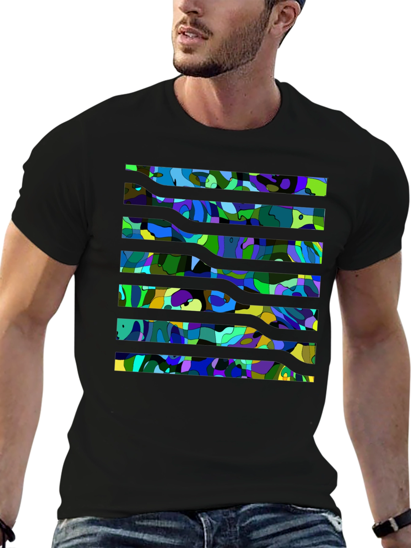 Abstract Striped Graphic Tee