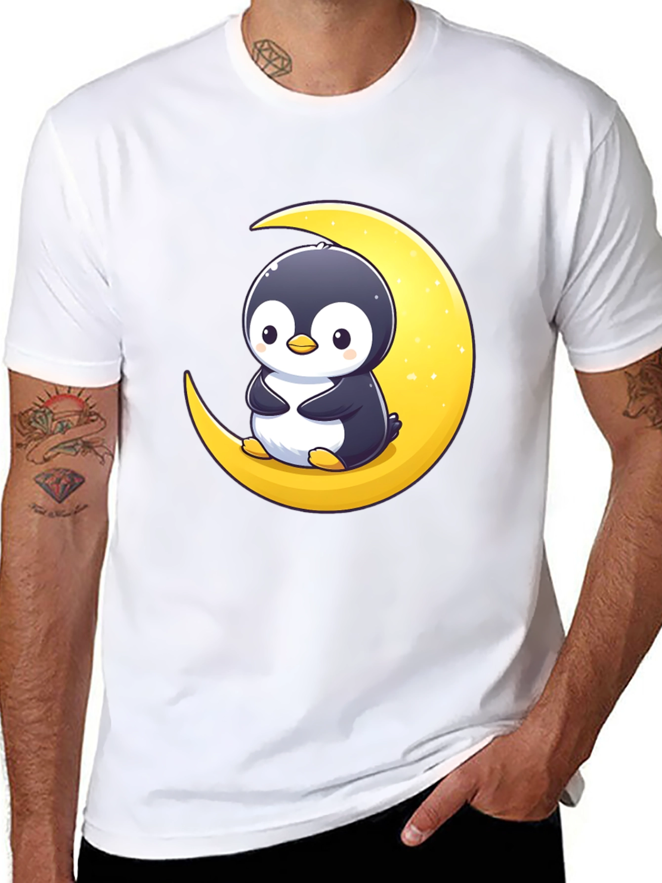 Penguin Moon Graphic Tee - Black Cotton T-Shirt