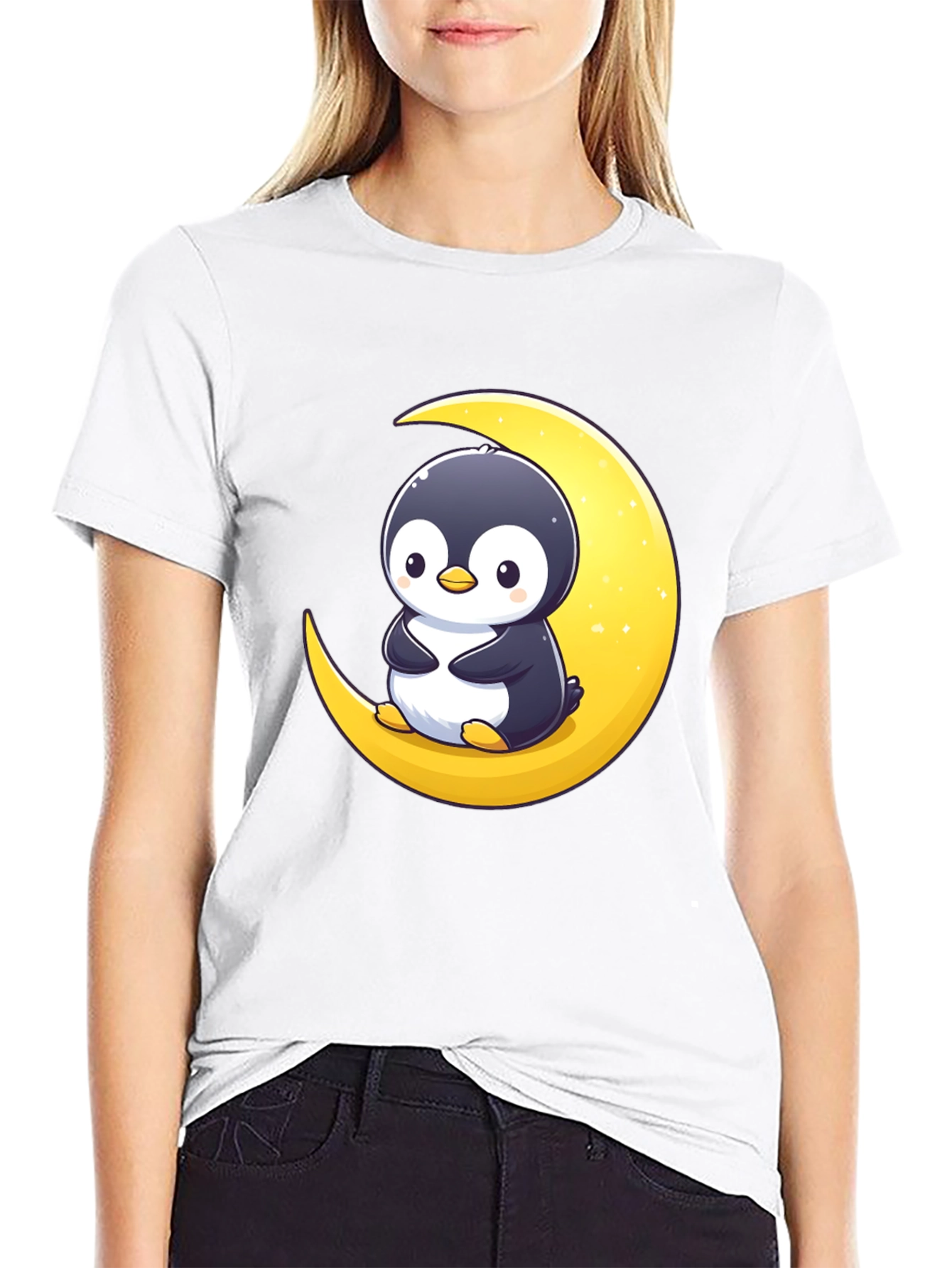 Penguin Moon Graphic Tee - Black Cotton T-Shirt