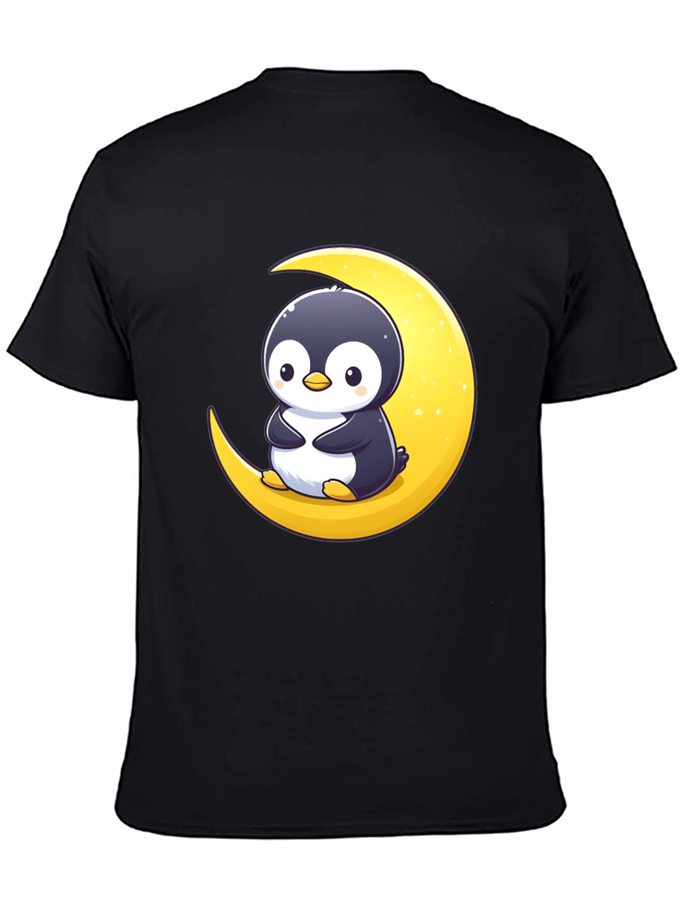 Penguin Moon Graphic Tee - Black Cotton T-Shirt