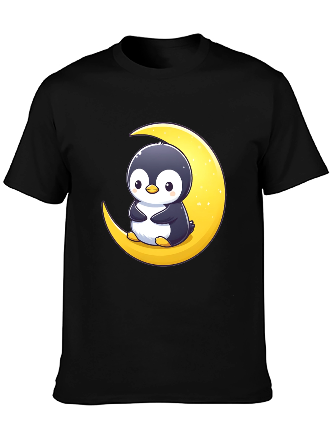 Penguin Moon Graphic Tee - Black Cotton T-Shirt