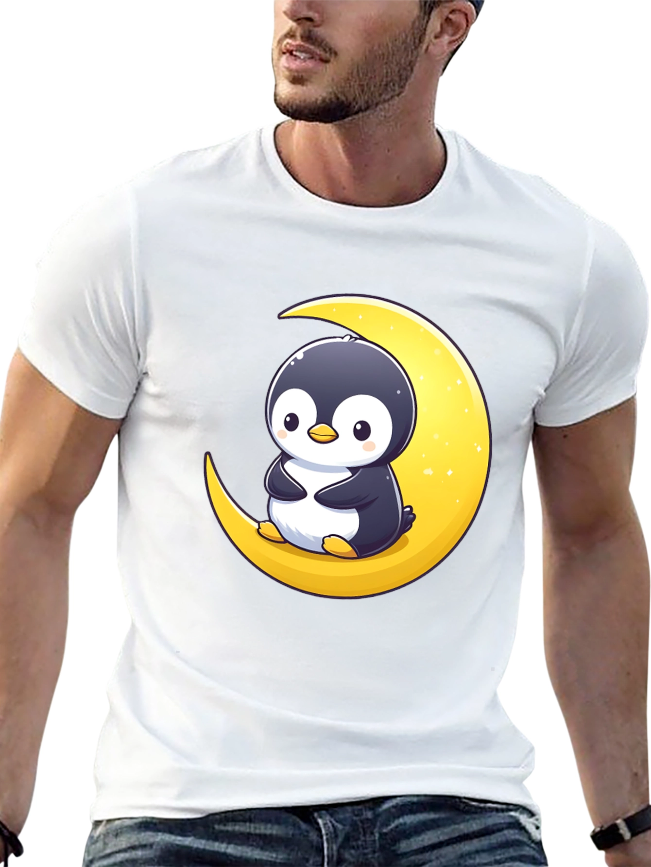 Penguin Moon Graphic Tee - Black Cotton T-Shirt