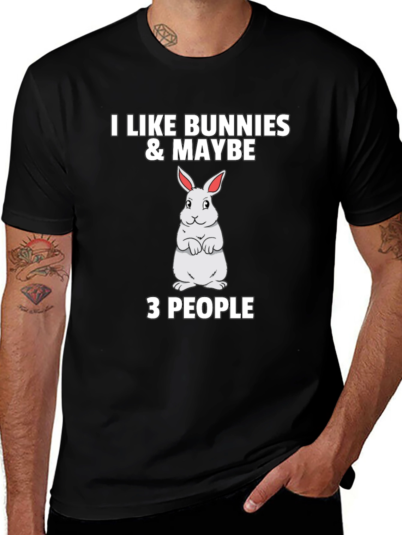 I Like Bunnies & Maybe 3 People Black T-Shirt