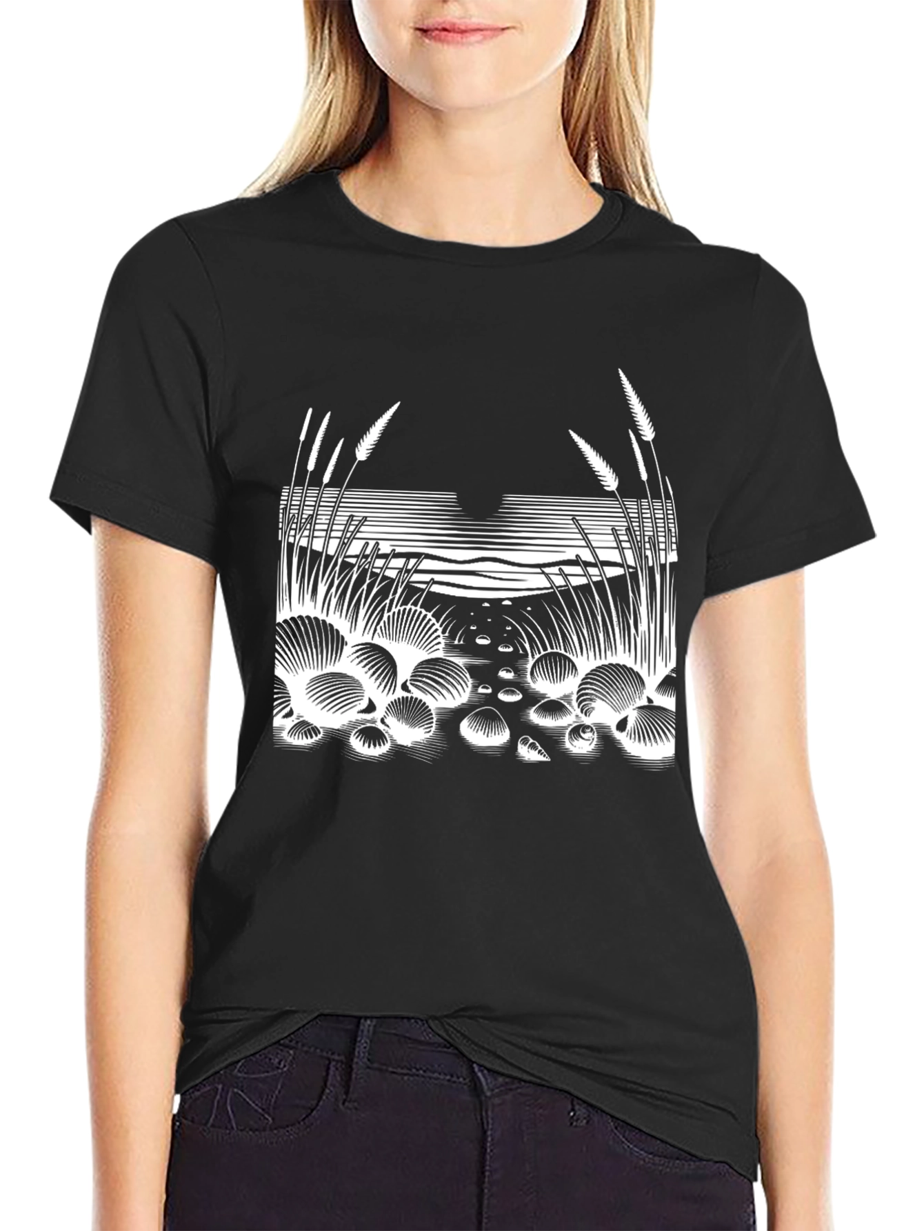 Nature Scene Graphic Tee - Stylish Black T-Shirt