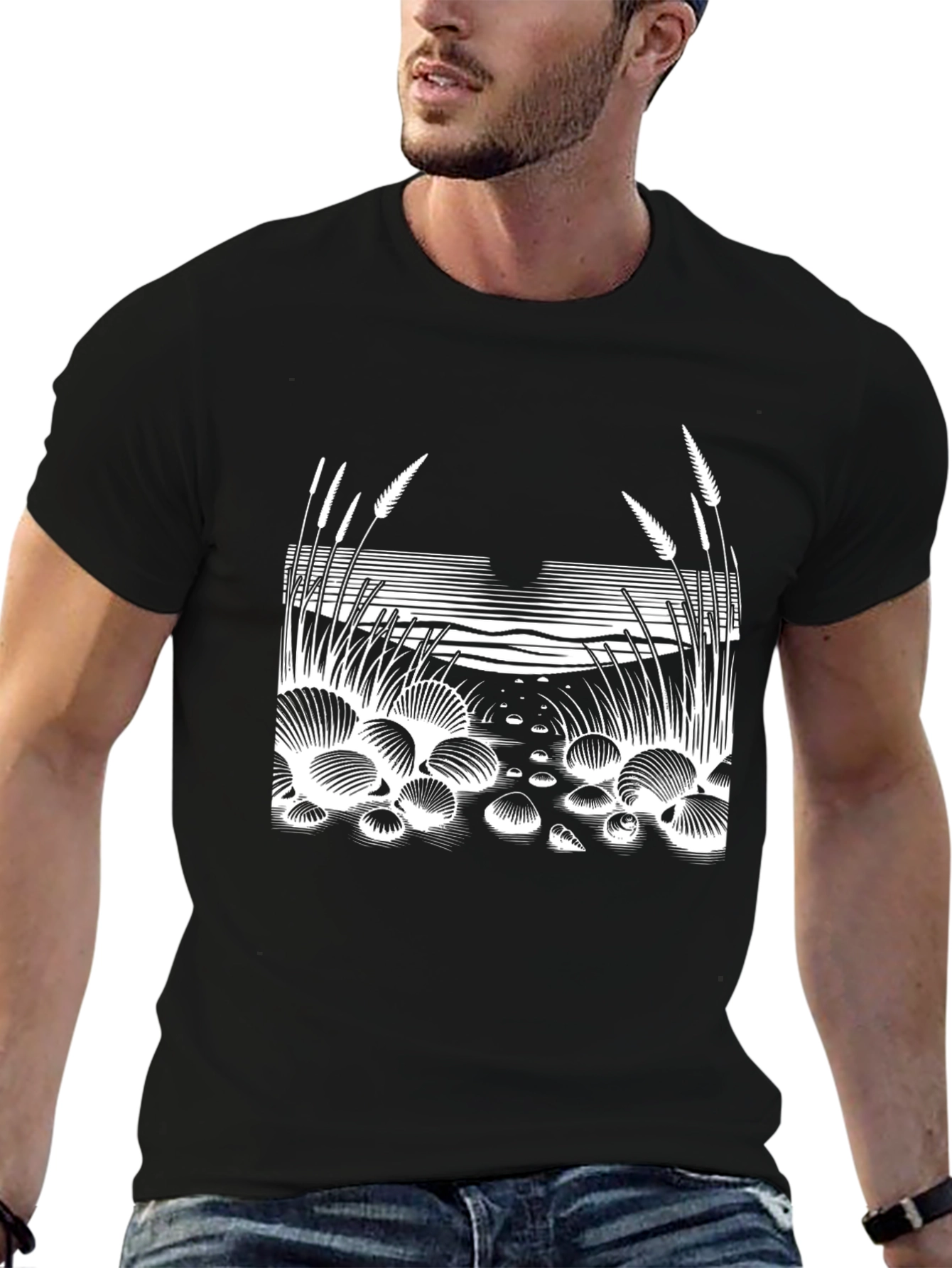 Nature Scene Graphic Tee - Stylish Black T-Shirt