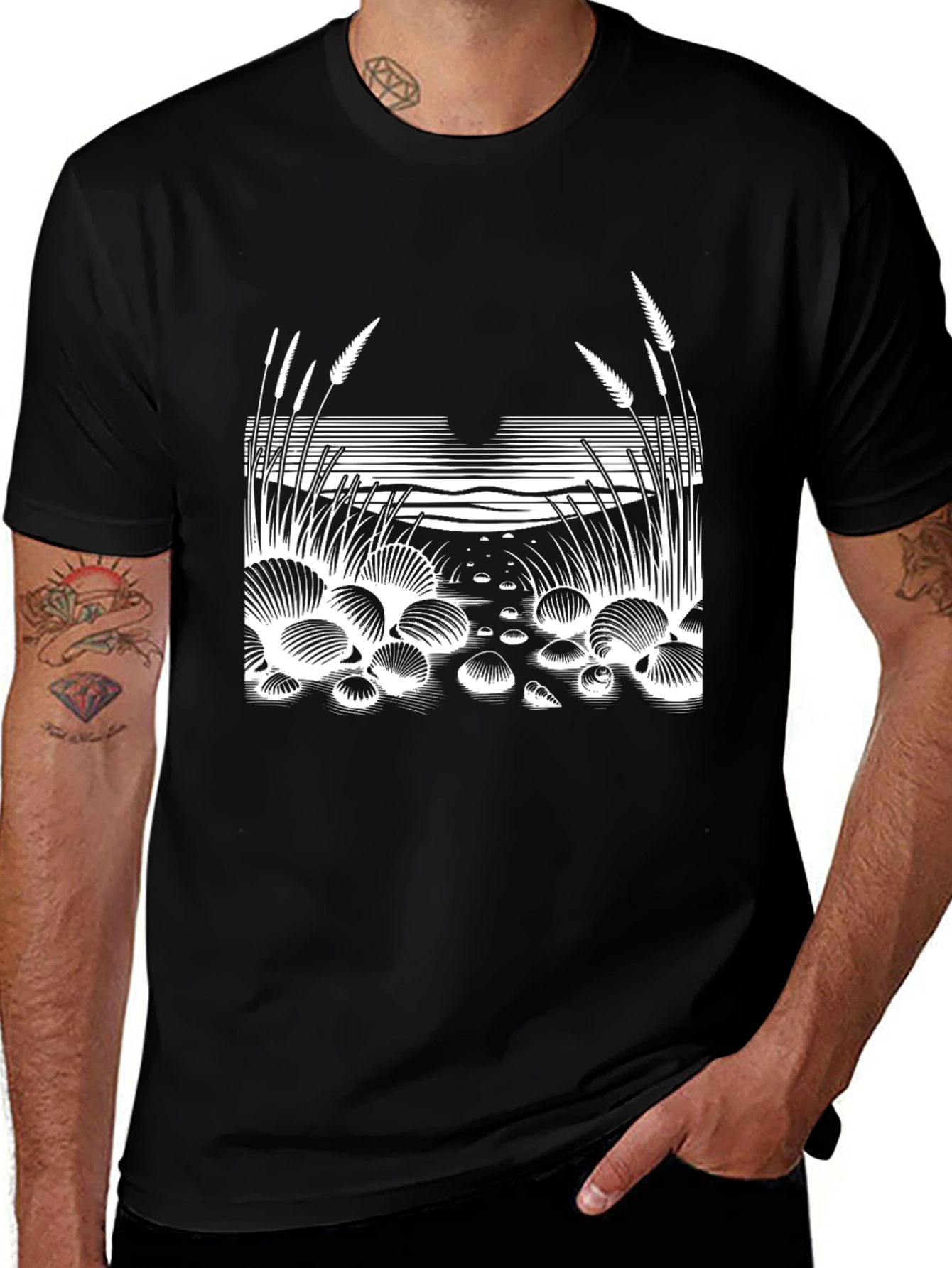 Nature Scene Graphic Tee - Stylish Black T-Shirt