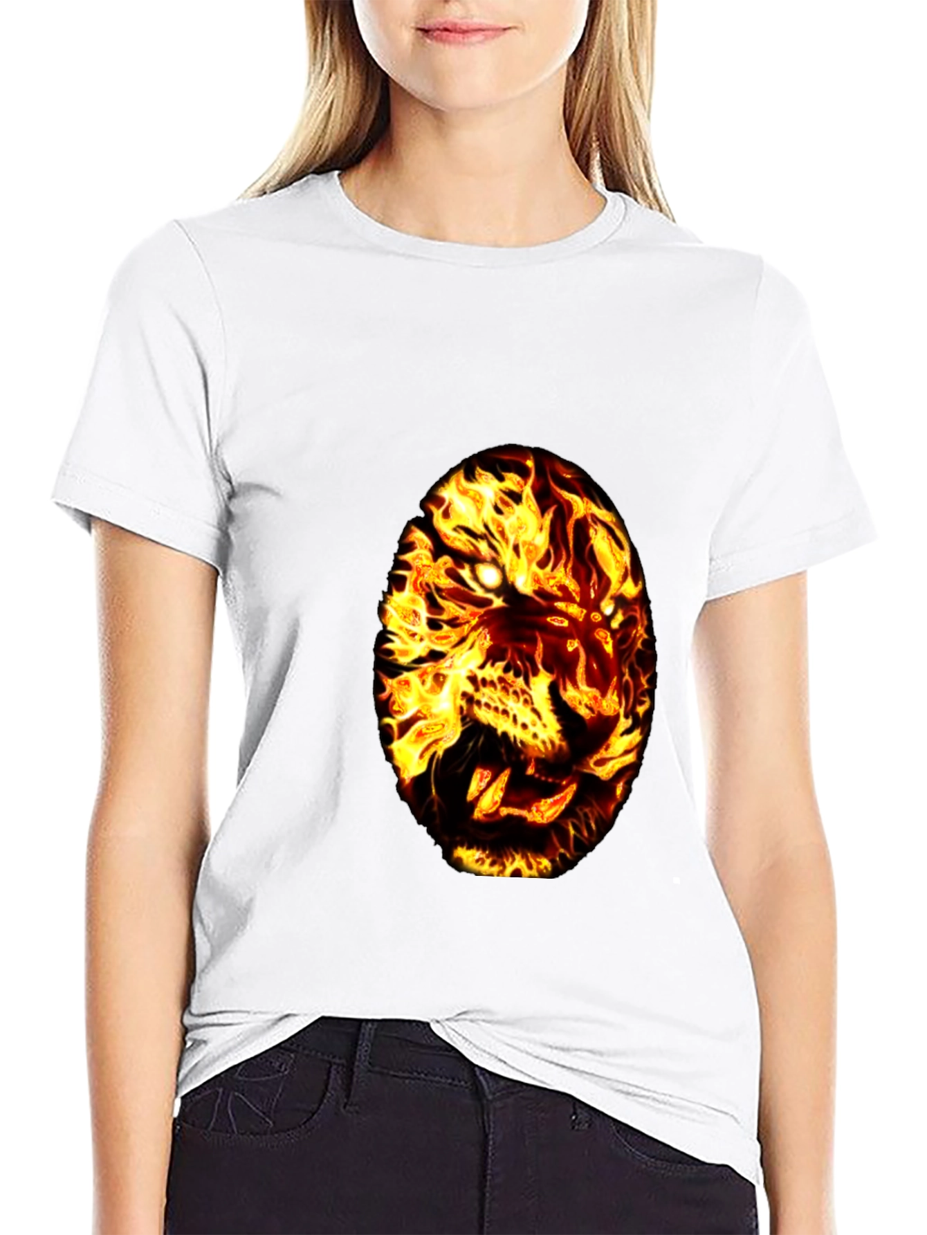 Fiery Tiger Graphic Tee - Black Cotton T-Shirt