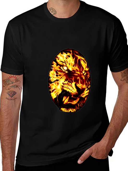 Fiery Tiger Graphic Tee - Black Cotton T-Shirt
