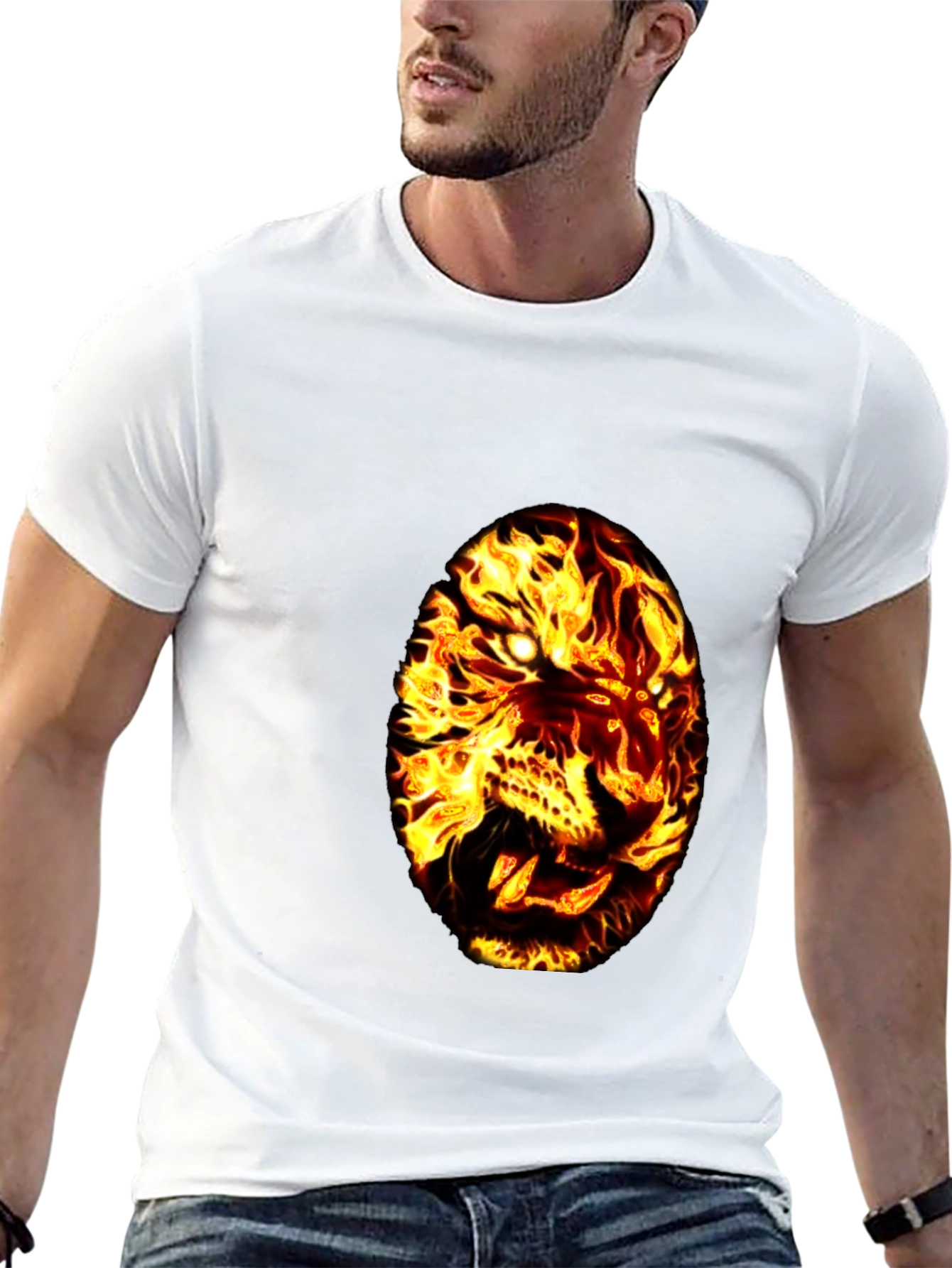 Fiery Tiger Graphic Tee - Black Cotton T-Shirt