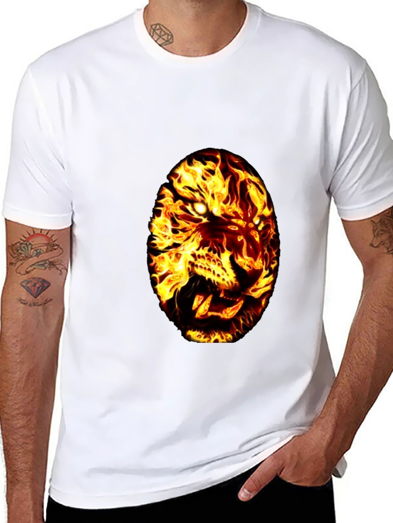 Fiery Tiger Graphic Tee - Black Cotton T-Shirt